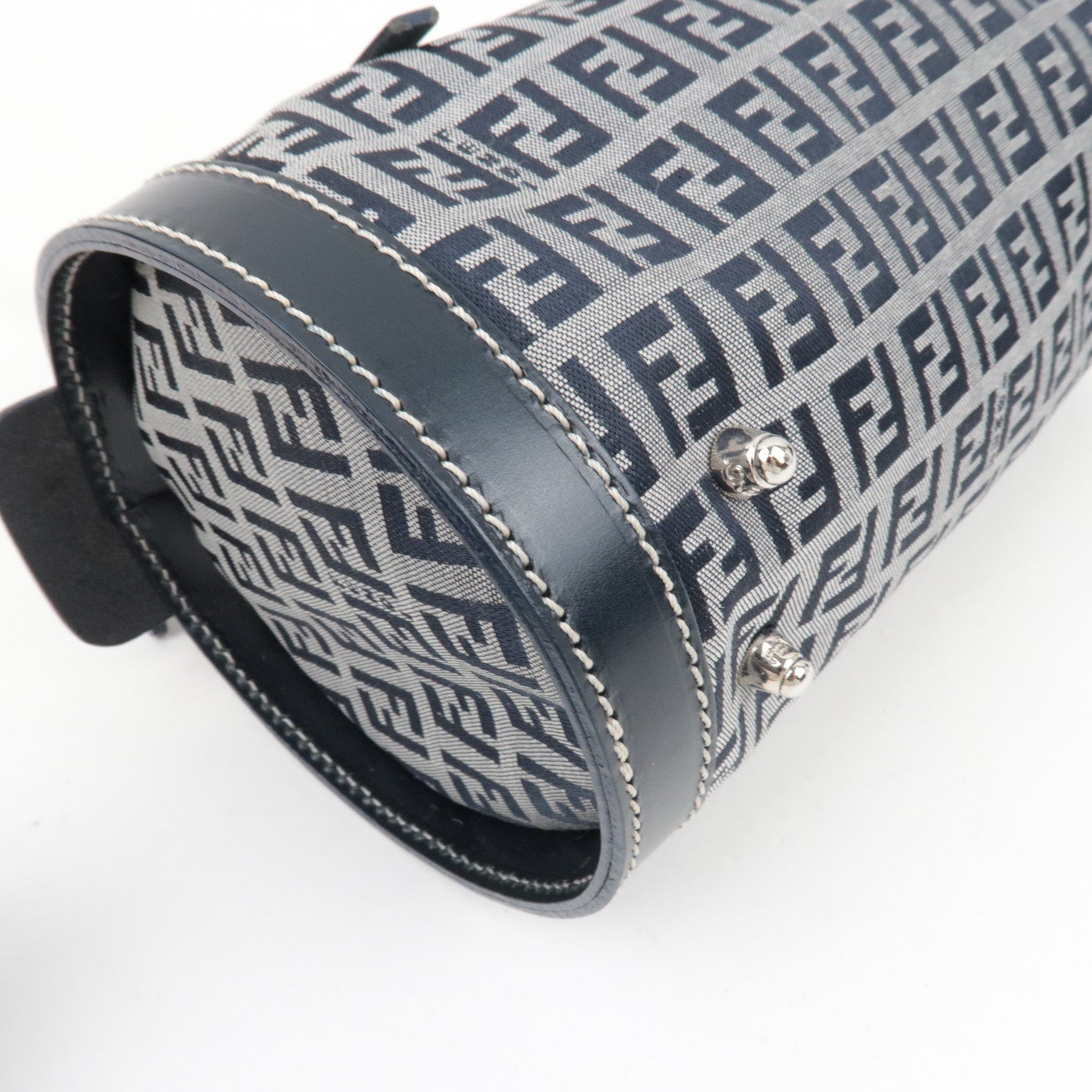 FENDI Zucchino Handbag Canvas Leather Navy 16558 *Dust bag