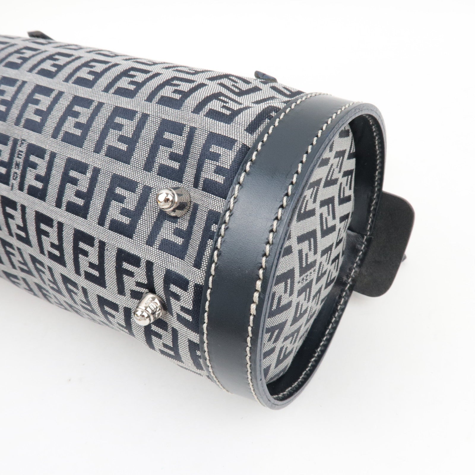 FENDI Zucchino Handbag Canvas Leather Navy 16558 *Dust bag