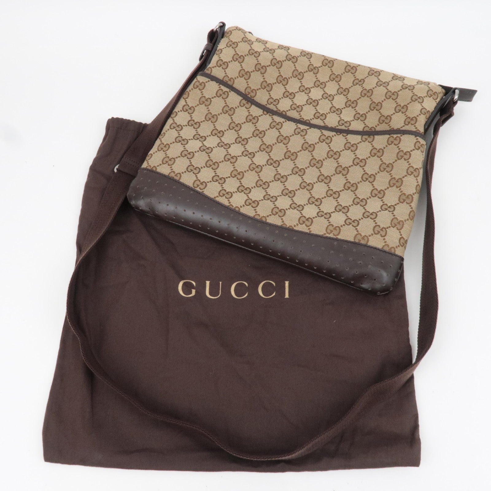 GUCCI Shoulder Bag GG Canvas Leather Beige Brown 145857 *Dust bag