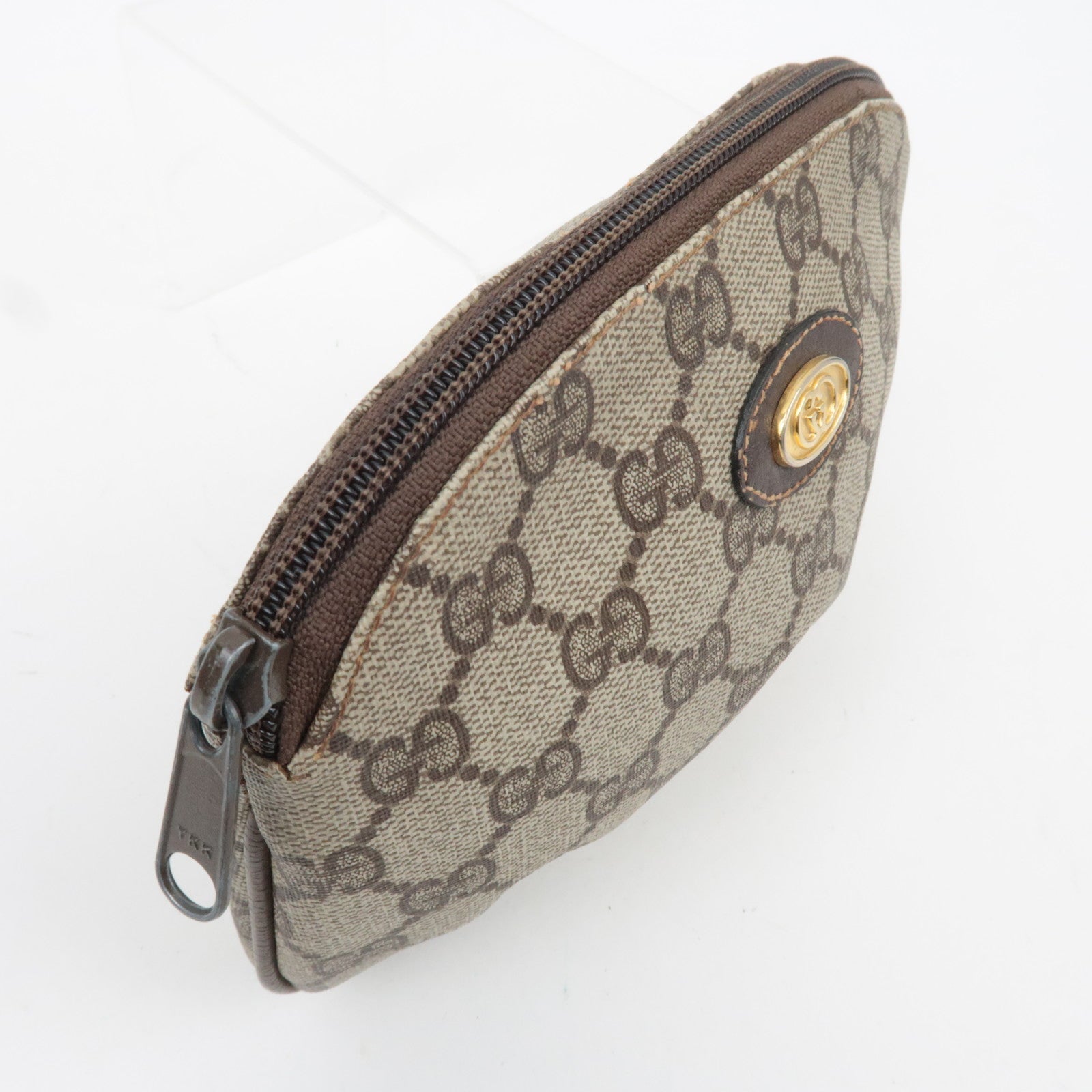 GUCCI Small Pouch GG Plus Leather Beige Brown 89.01.017