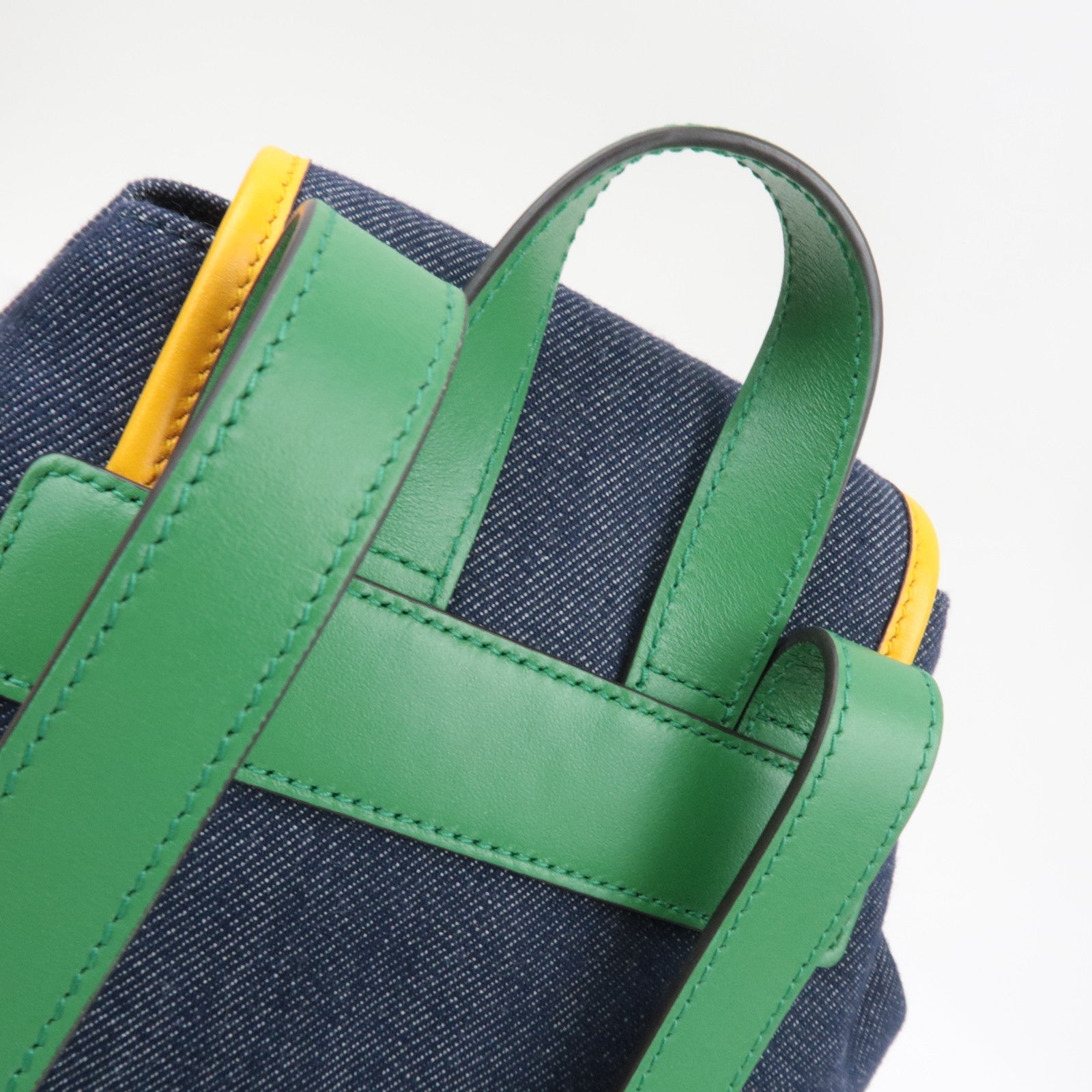 GUCCI Children's Backpack Denim Leather Navy Green Yellow 705169 *Dust bag