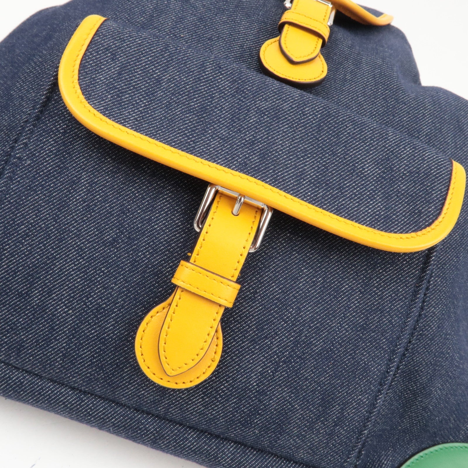 GUCCI Children's Backpack Denim Leather Navy Green Yellow 705169 *Dust bag