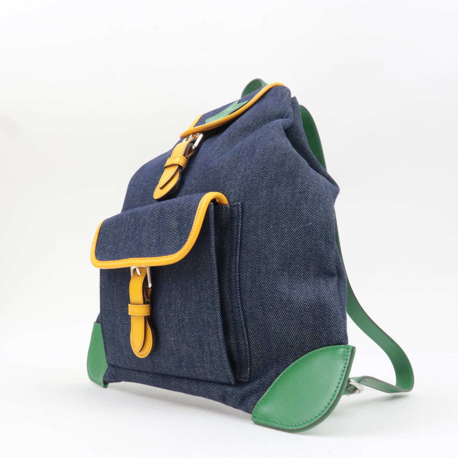 GUCCI Children's Backpack Denim Leather Navy Green Yellow 705169 *Dust bag