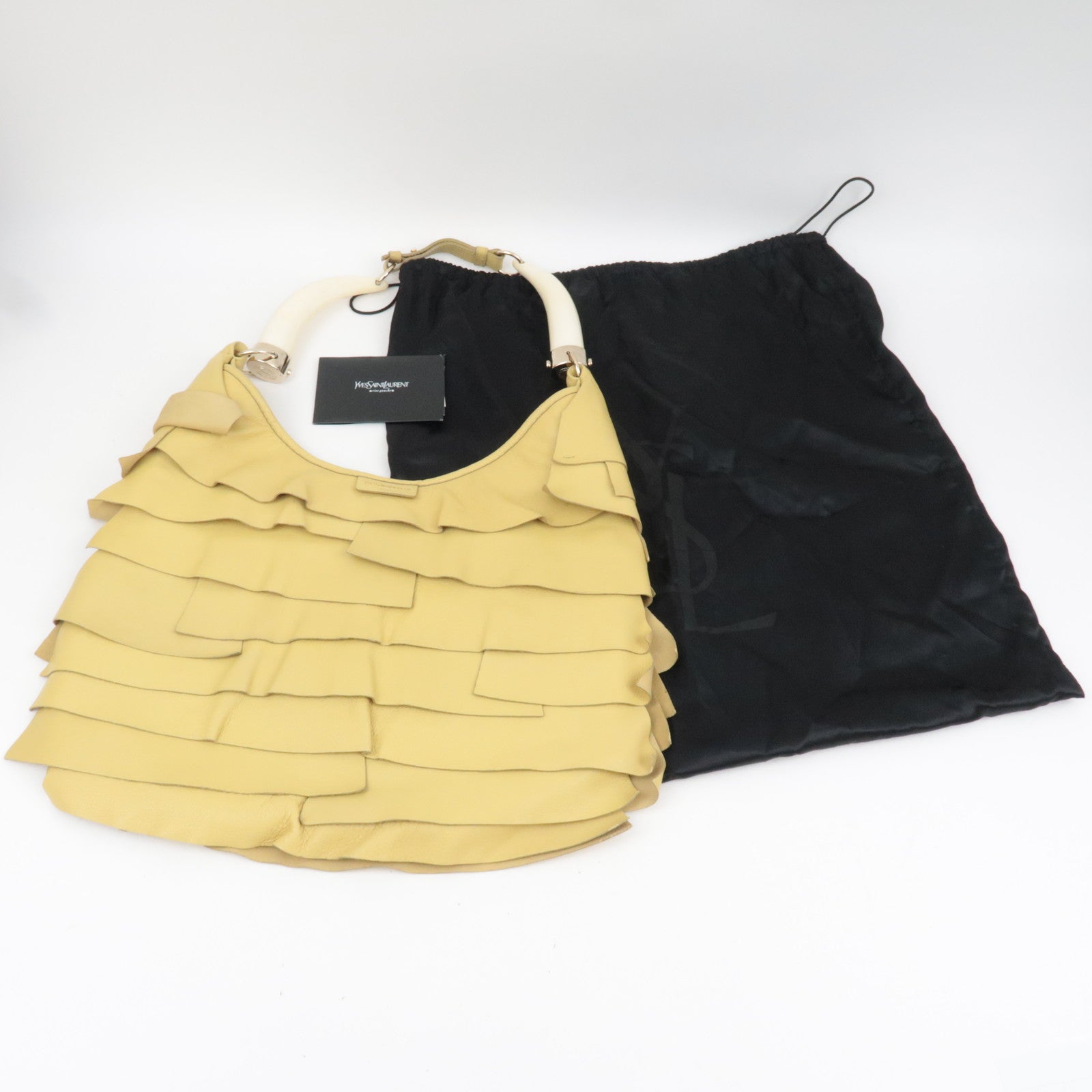 SAINT LAURENT YSL Saint Tropez Ruffle Leather Shoulder Bag Yellow 129132 *Dust bag