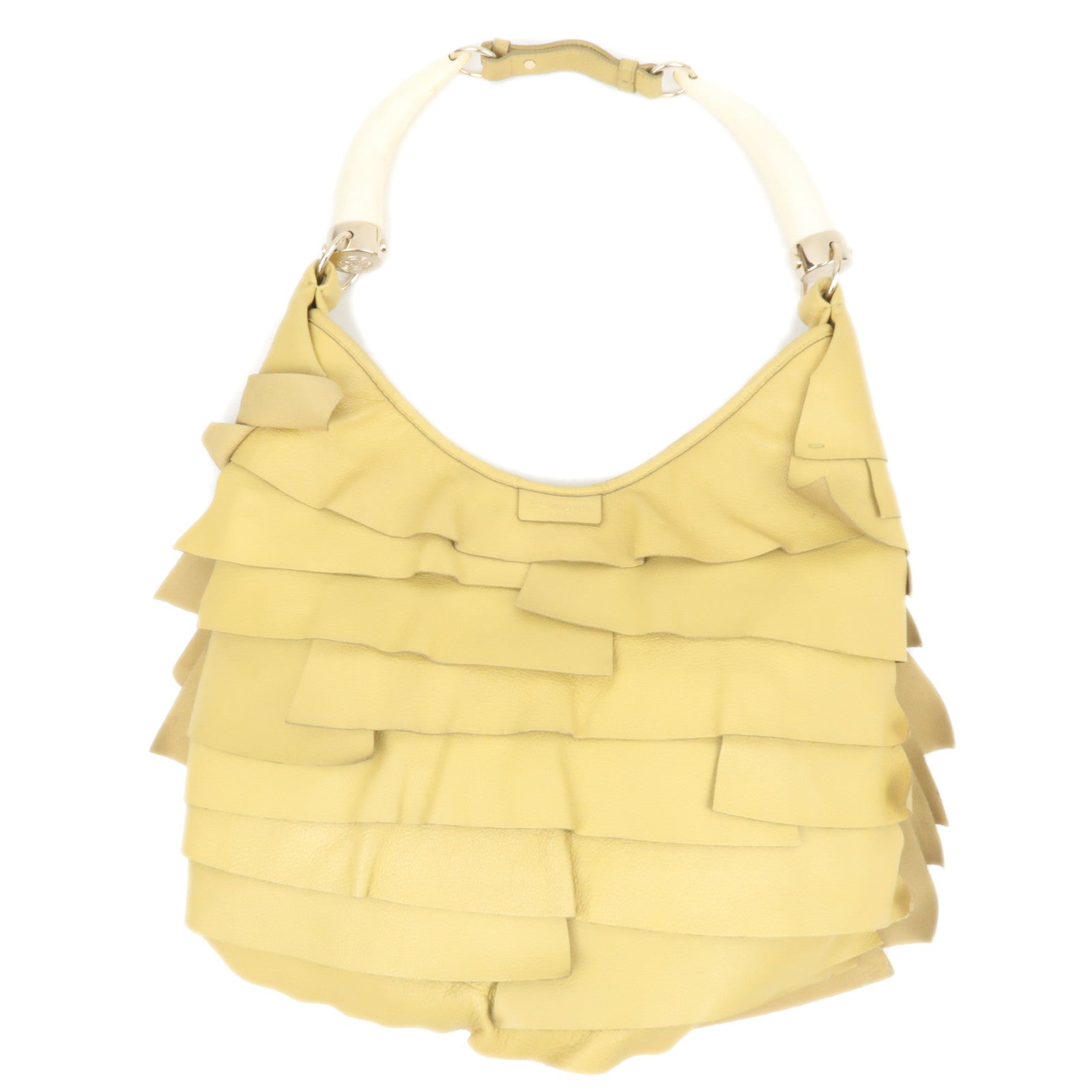 SAINT LAURENT YSL Saint Tropez Ruffle Leather Shoulder Bag Yellow 129132 *Dust bag83677