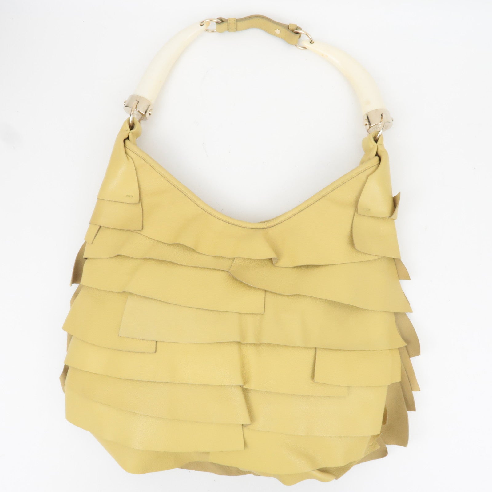 SAINT LAURENT YSL Saint Tropez Ruffle Leather Shoulder Bag Yellow 129132 *Dust bag