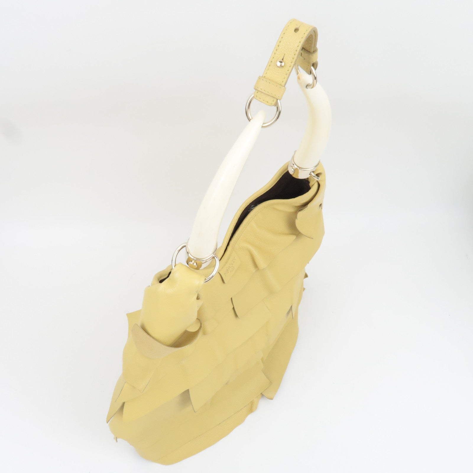 SAINT LAURENT YSL Saint Tropez Ruffle Leather Shoulder Bag Yellow 129132 *Dust bag