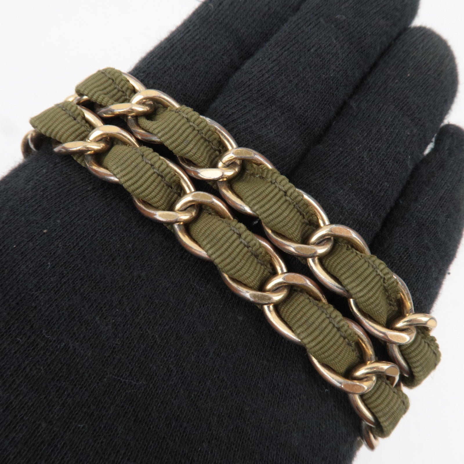 CHANEL Bi Color Matelasse Double Chain Shoulder Bag Lambskin Black Khaki 23759083