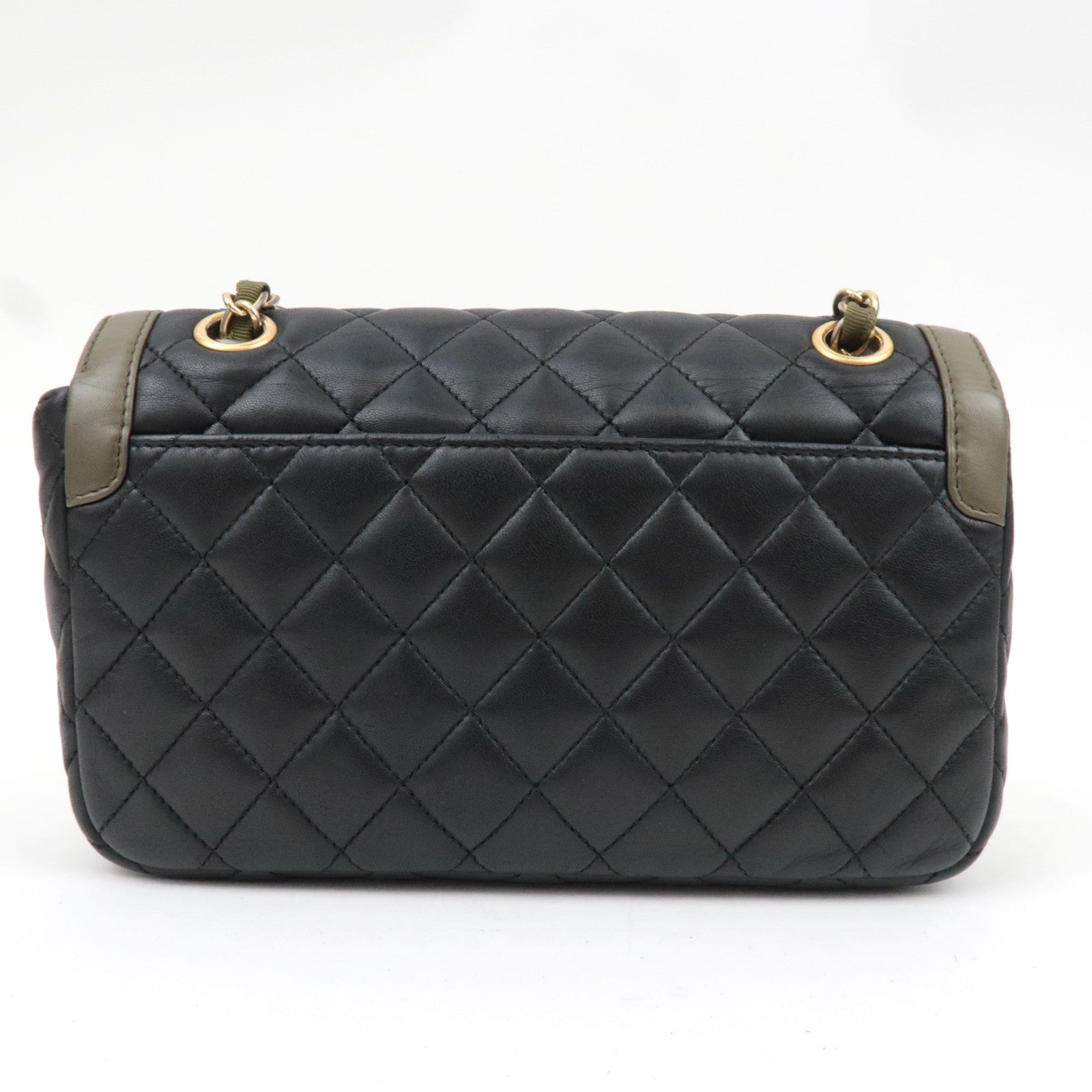 CHANEL Bi Color Matelasse Double Chain Shoulder Bag Lambskin Black Khaki 23759083