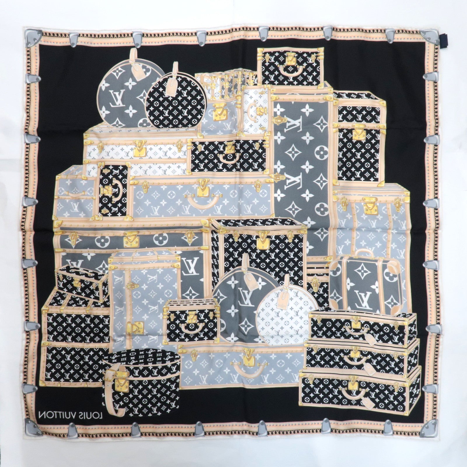 Louis Vuitton Carre Let's Go Scarf Size S 100% Silk Black M76459 OS2243 *Box