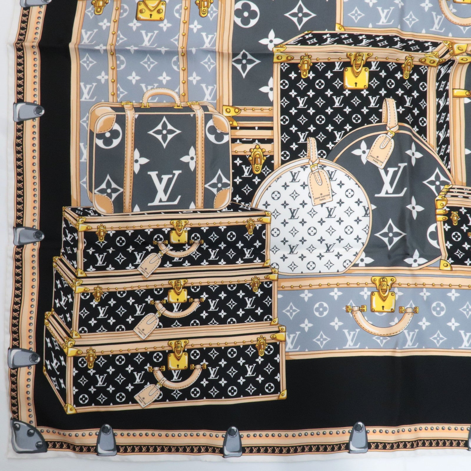 Louis Vuitton Carre Let's Go Scarf Size S 100% Silk Black M76459 OS2243 *Box
