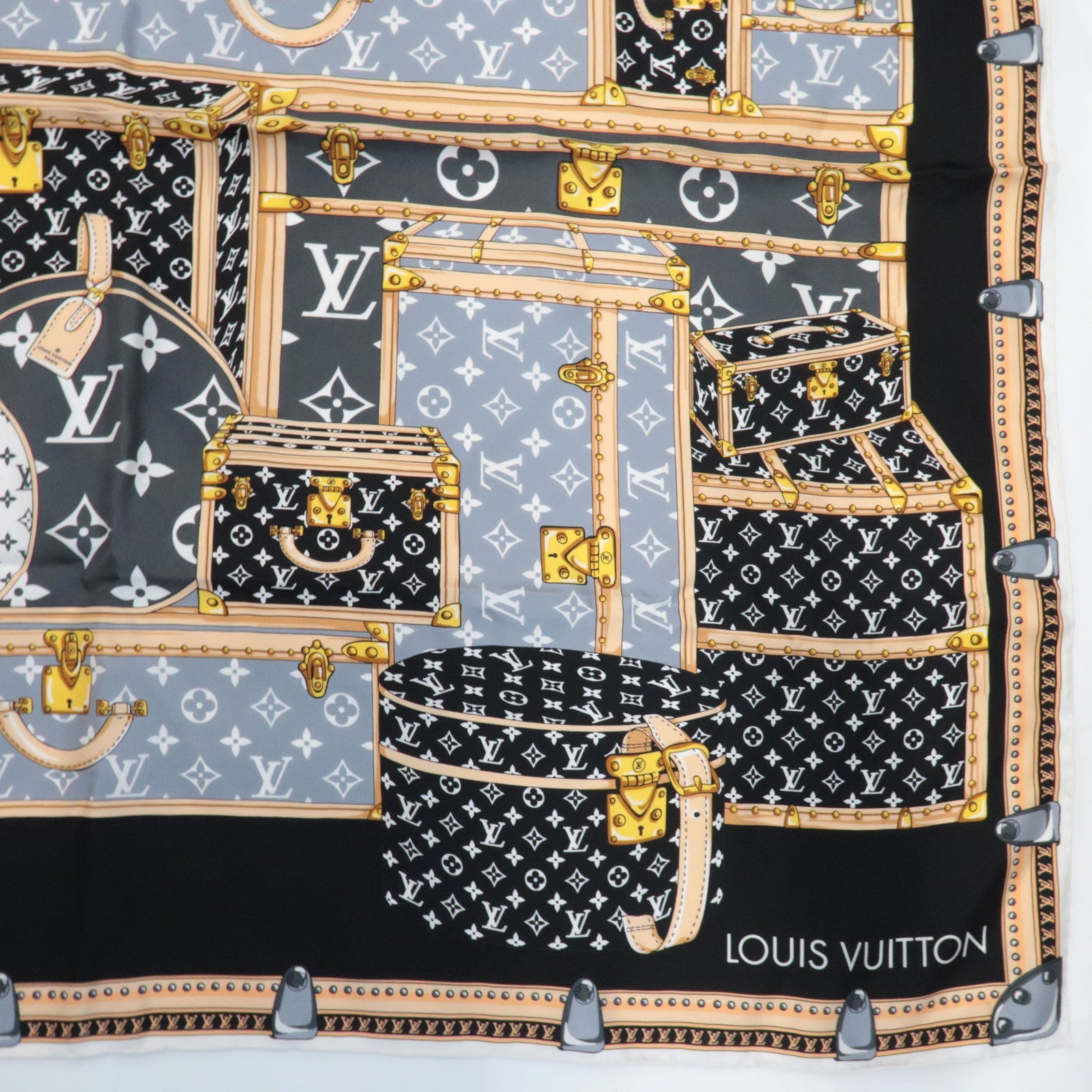 Louis Vuitton Carre Let's Go Scarf Size S 100% Silk Black M76459 OS2243 *Box