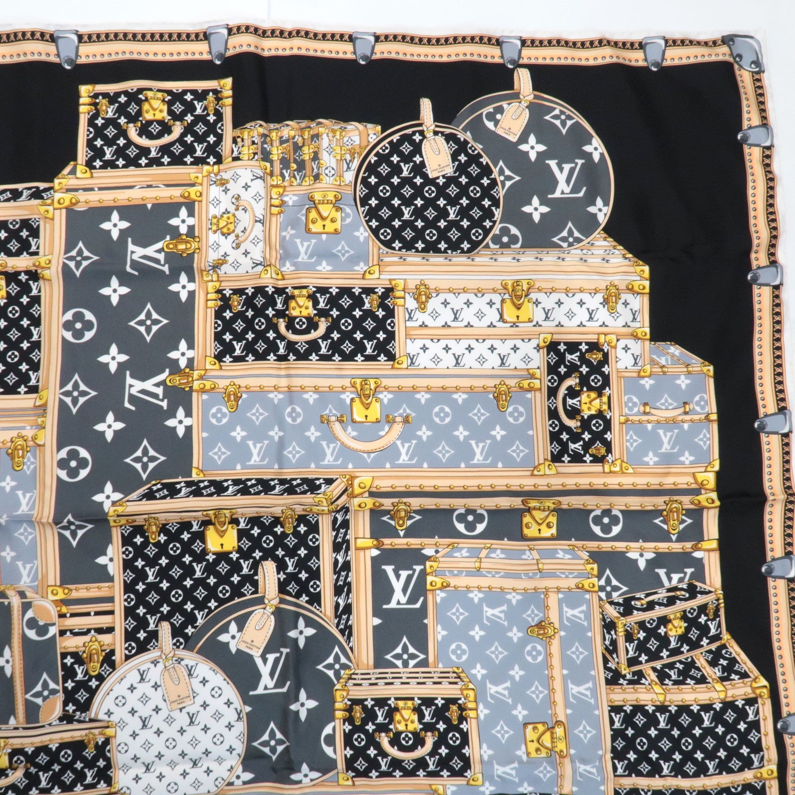 Louis Vuitton Carre Let's Go Scarf Size S 100% Silk Black M76459 OS2243 *Box