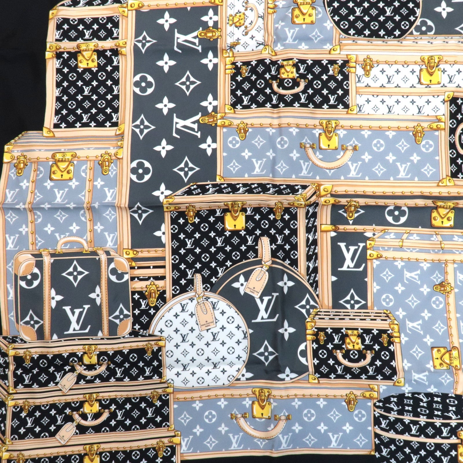 Louis Vuitton Carre Let's Go Scarf Size S 100% Silk Black M76459 OS2243 *Box