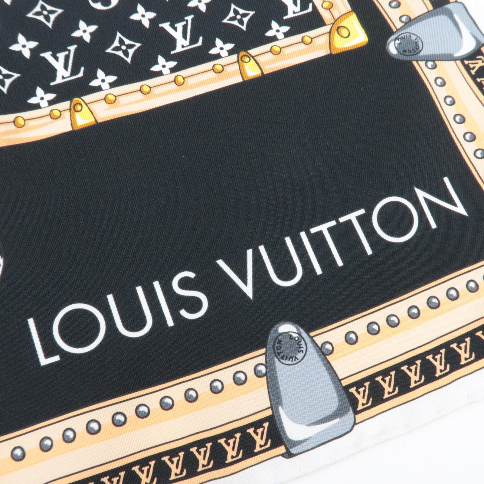 Louis Vuitton Carre Let's Go Scarf Size S 100% Silk Black M76459 OS2243 *Box