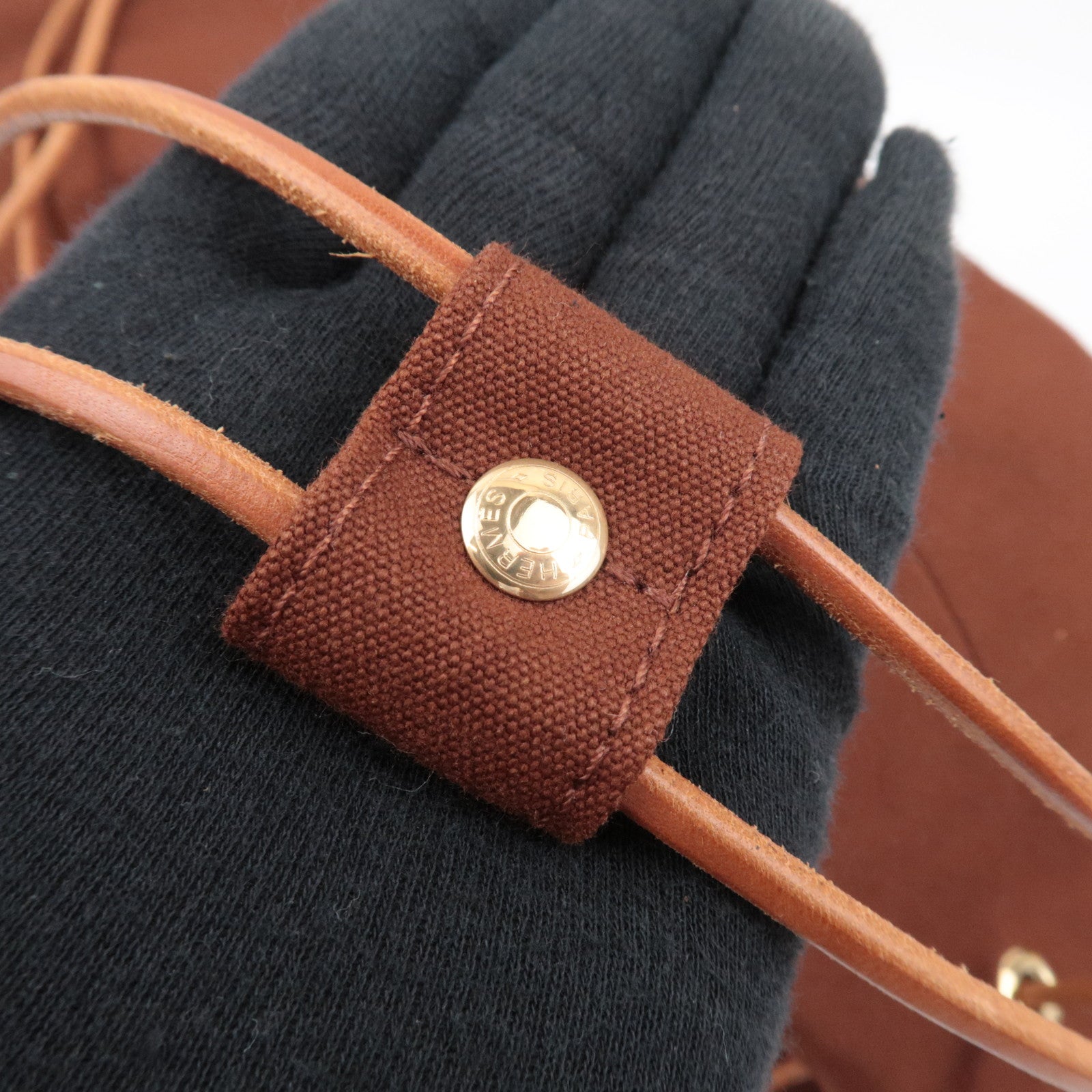 HERMES Polochon Mimile GM Bucket Bag Canvas Leather Brown