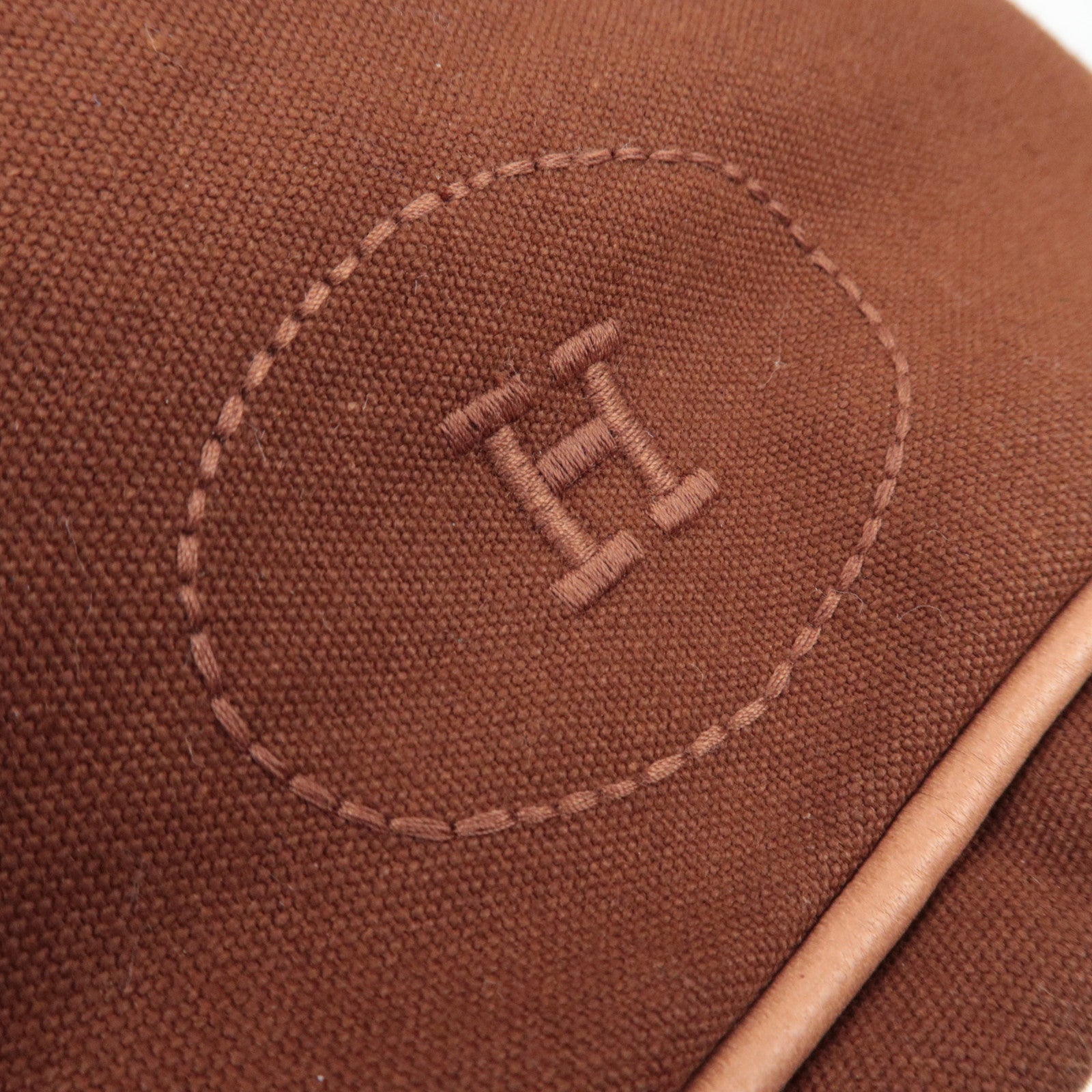 HERMES Polochon Mimile GM Bucket Bag Canvas Leather Brown