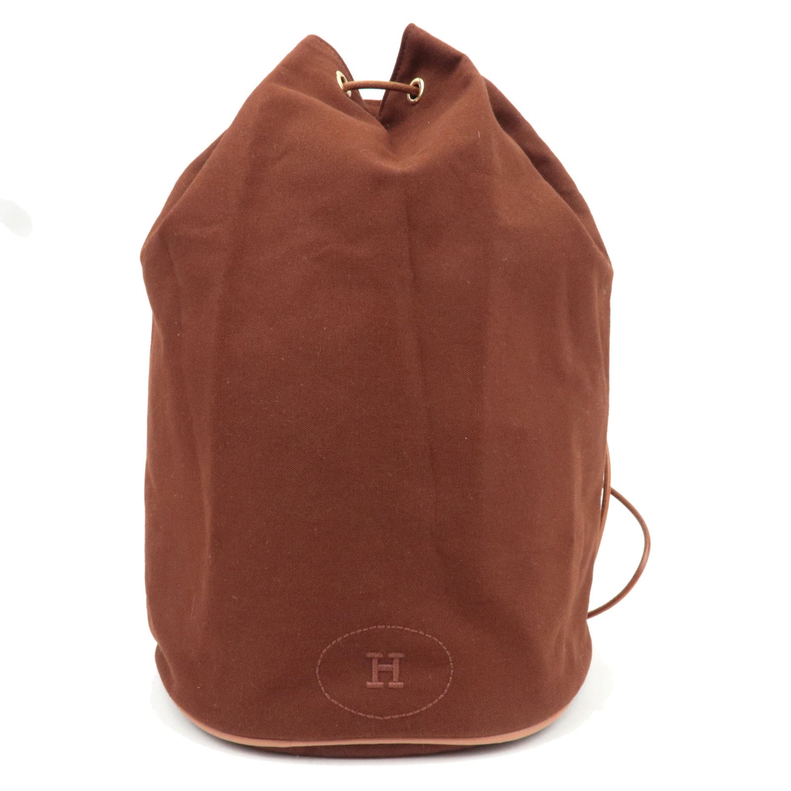 HERMES Polochon Mimile GM Bucket Bag Canvas Leather Brown83712