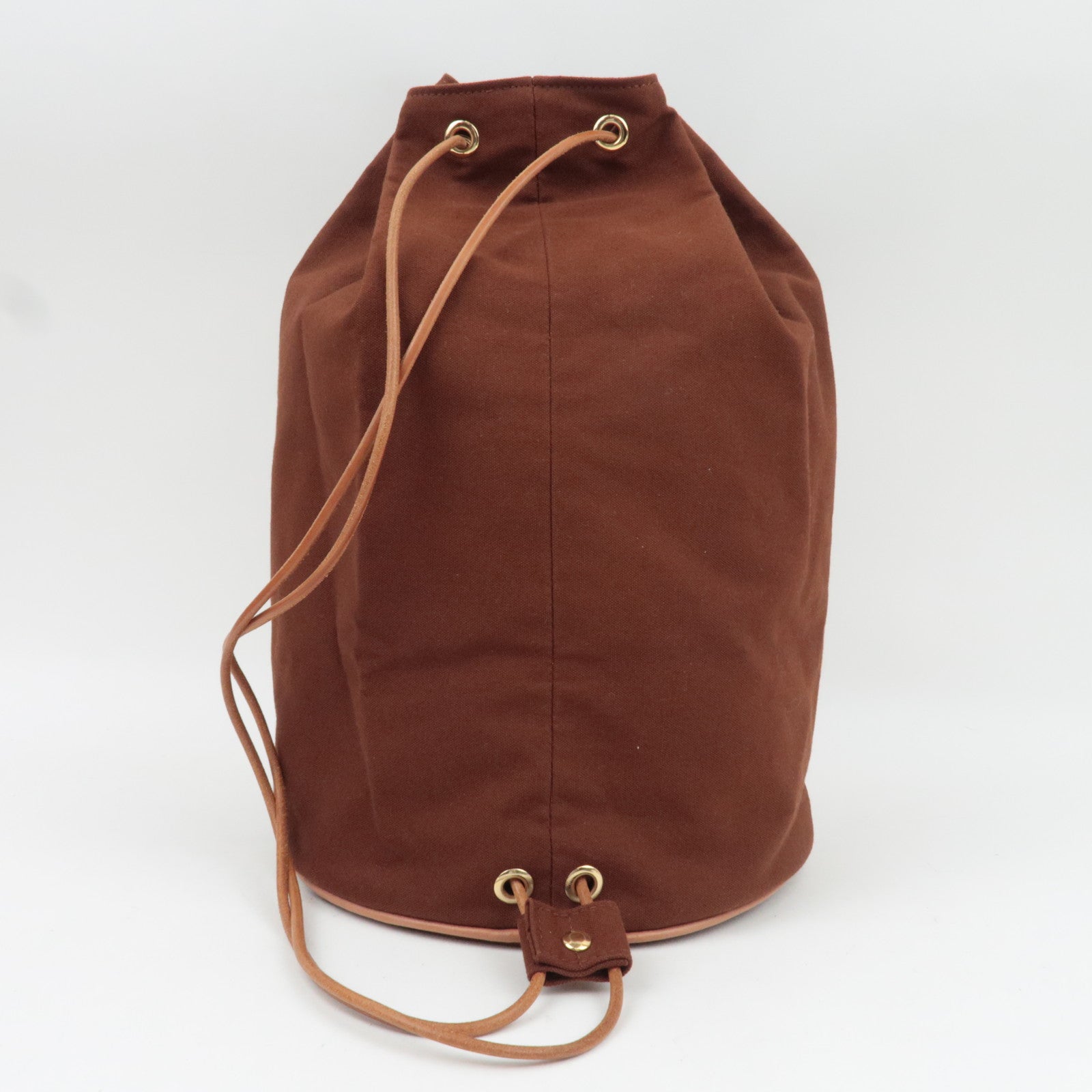 HERMES Polochon Mimile GM Bucket Bag Canvas Leather Brown