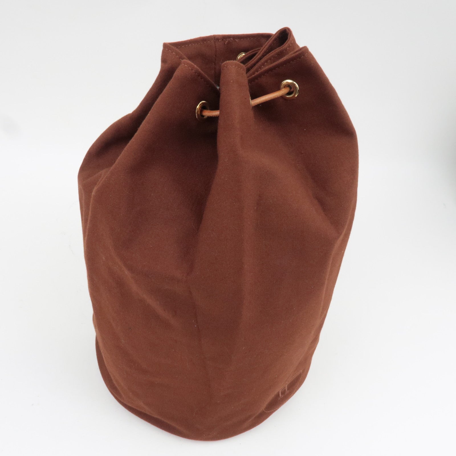 HERMES Polochon Mimile GM Bucket Bag Canvas Leather Brown