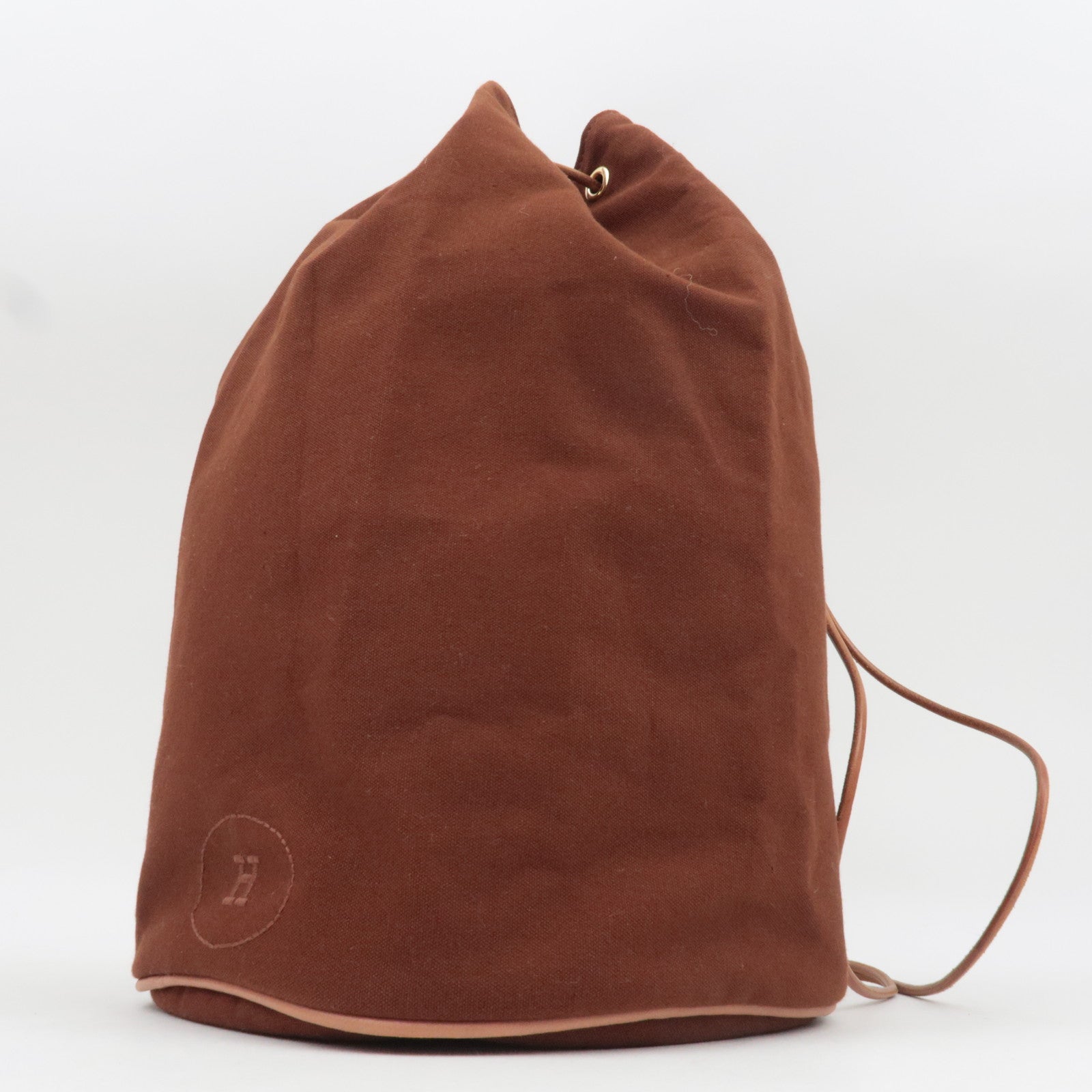 HERMES Polochon Mimile GM Bucket Bag Canvas Leather Brown