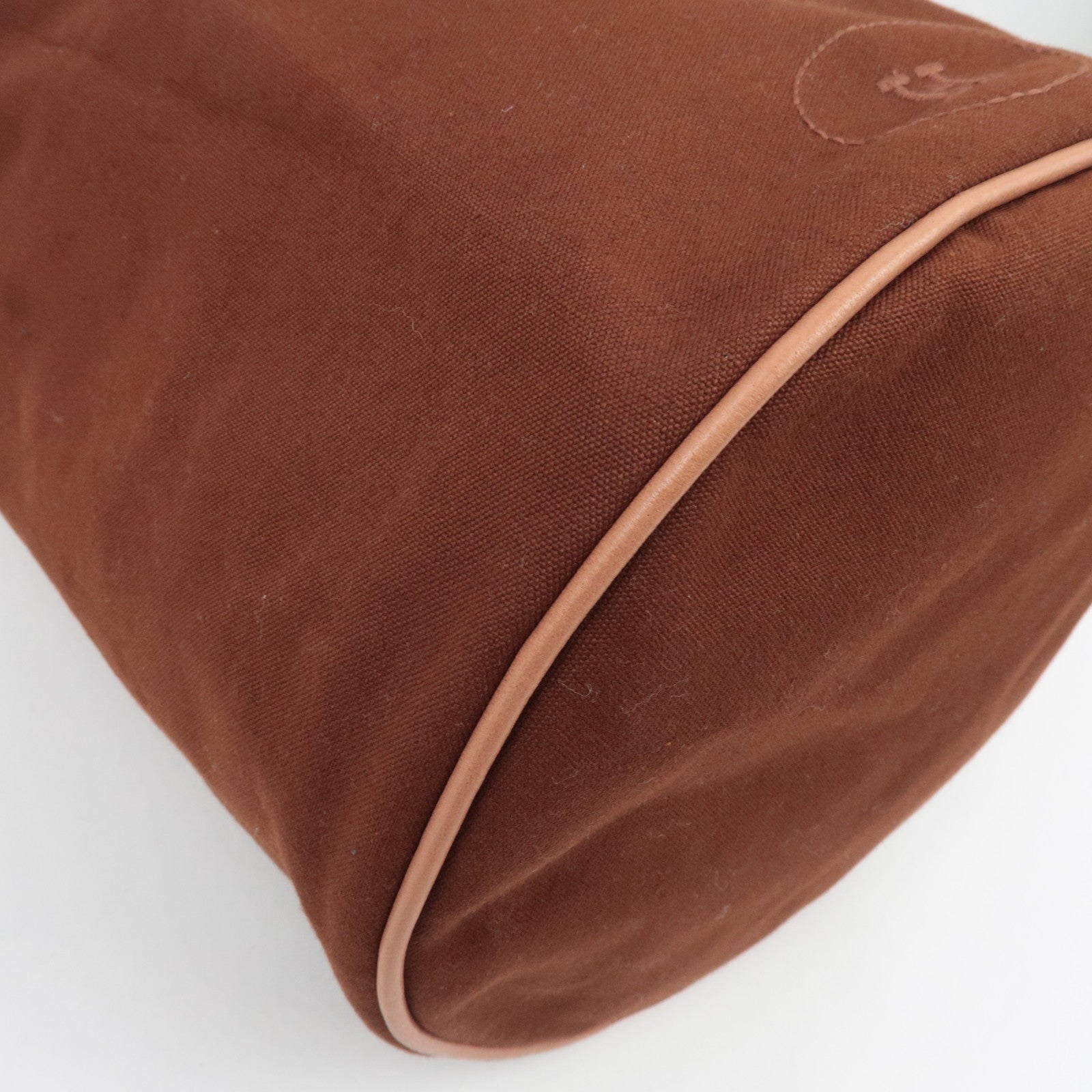 HERMES Polochon Mimile GM Bucket Bag Canvas Leather Brown