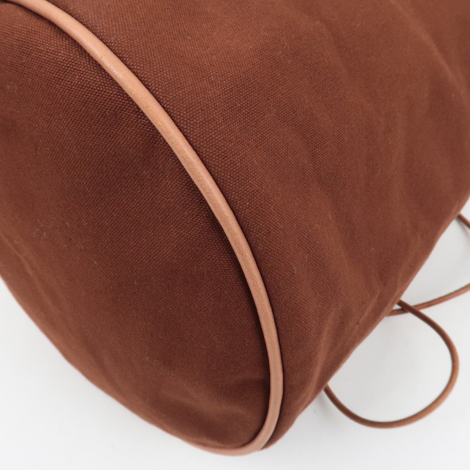 HERMES Polochon Mimile GM Bucket Bag Canvas Leather Brown