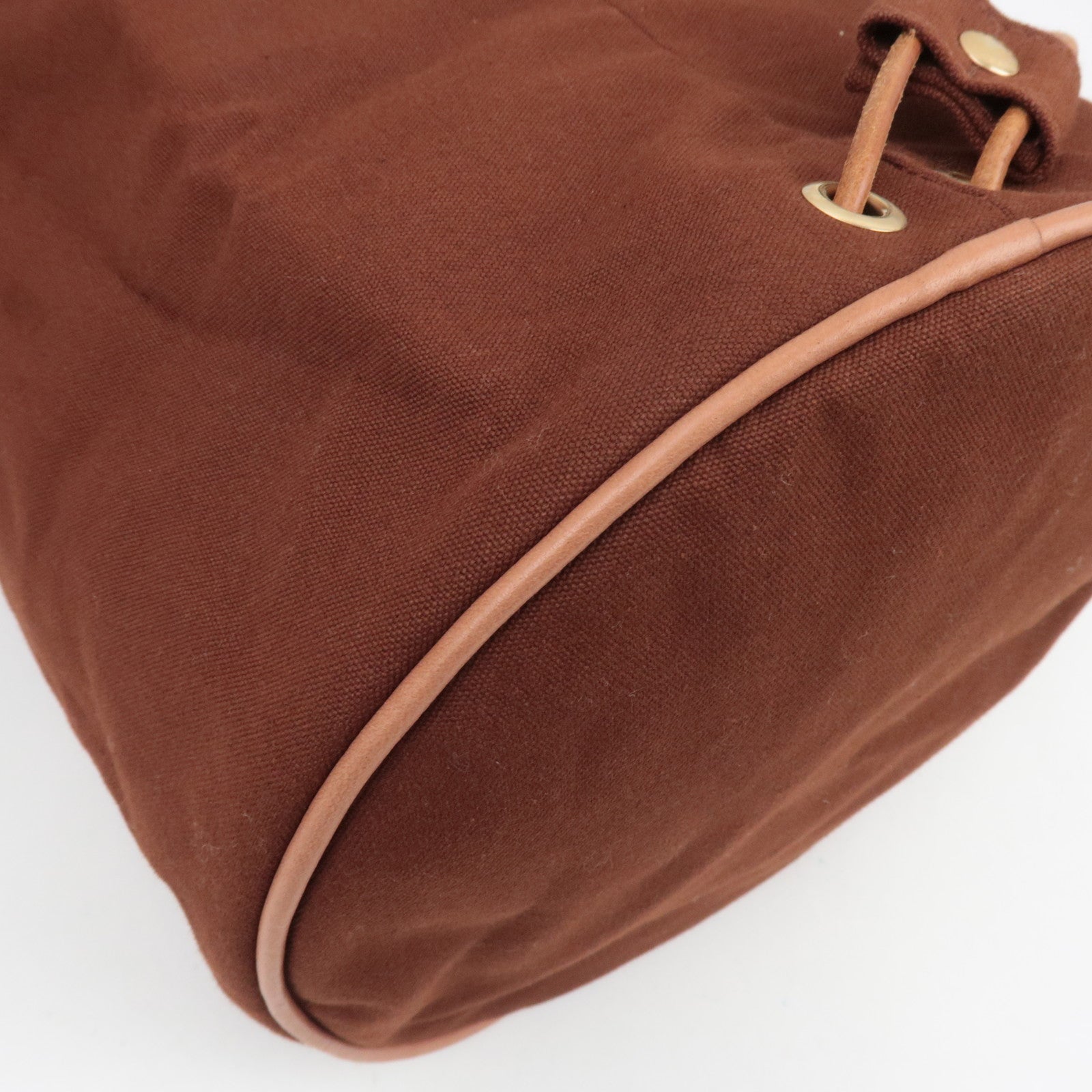 HERMES Polochon Mimile GM Bucket Bag Canvas Leather Brown