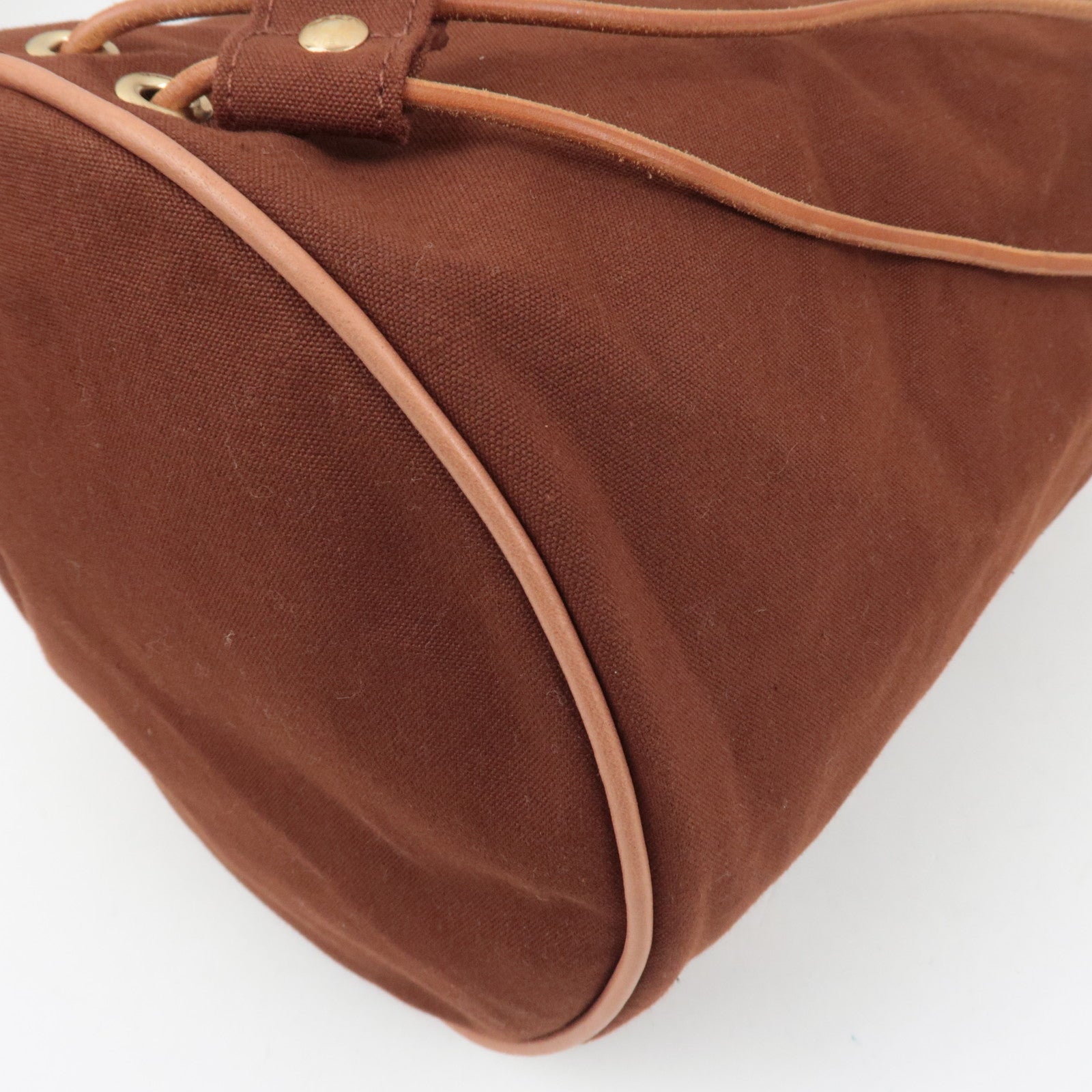 HERMES Polochon Mimile GM Bucket Bag Canvas Leather Brown