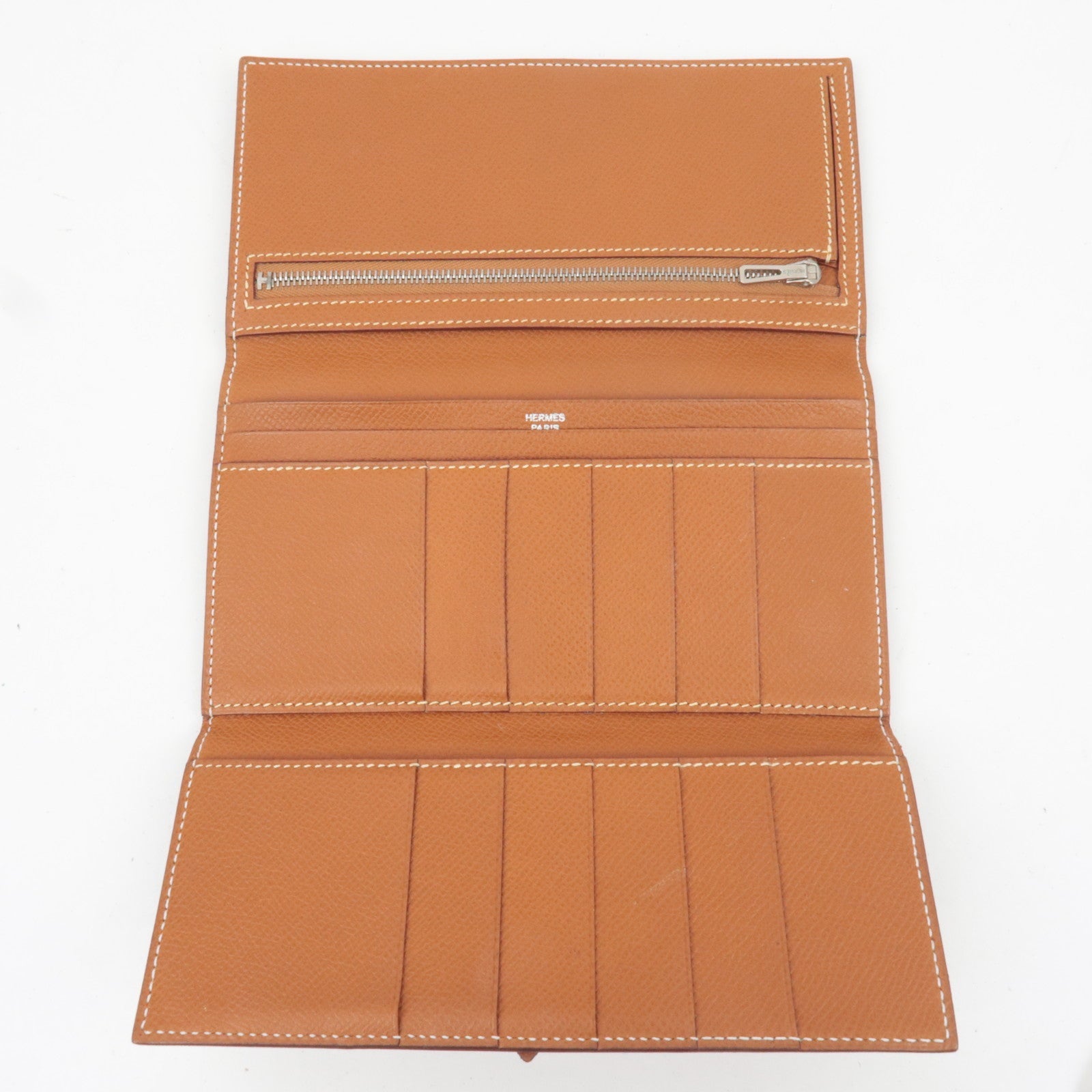 HERMES Bearn Dupli Veau-Epsom Wallet □J Stamp (2006) Brown