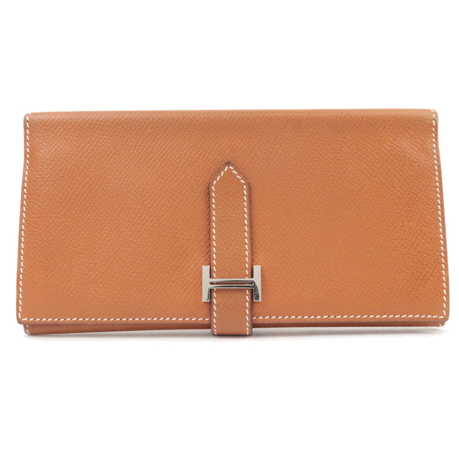 HERMES Bearn Dupli Veau-Epsom Wallet □J Stamp (2006) Brown 83722