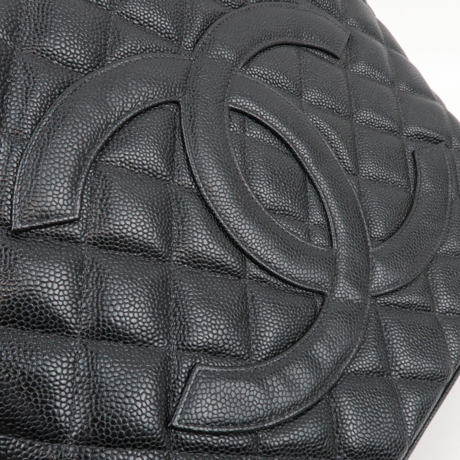 CHANEL Medallion Tote Bag Caviar Skin Black Silver HDW A01804 10031008