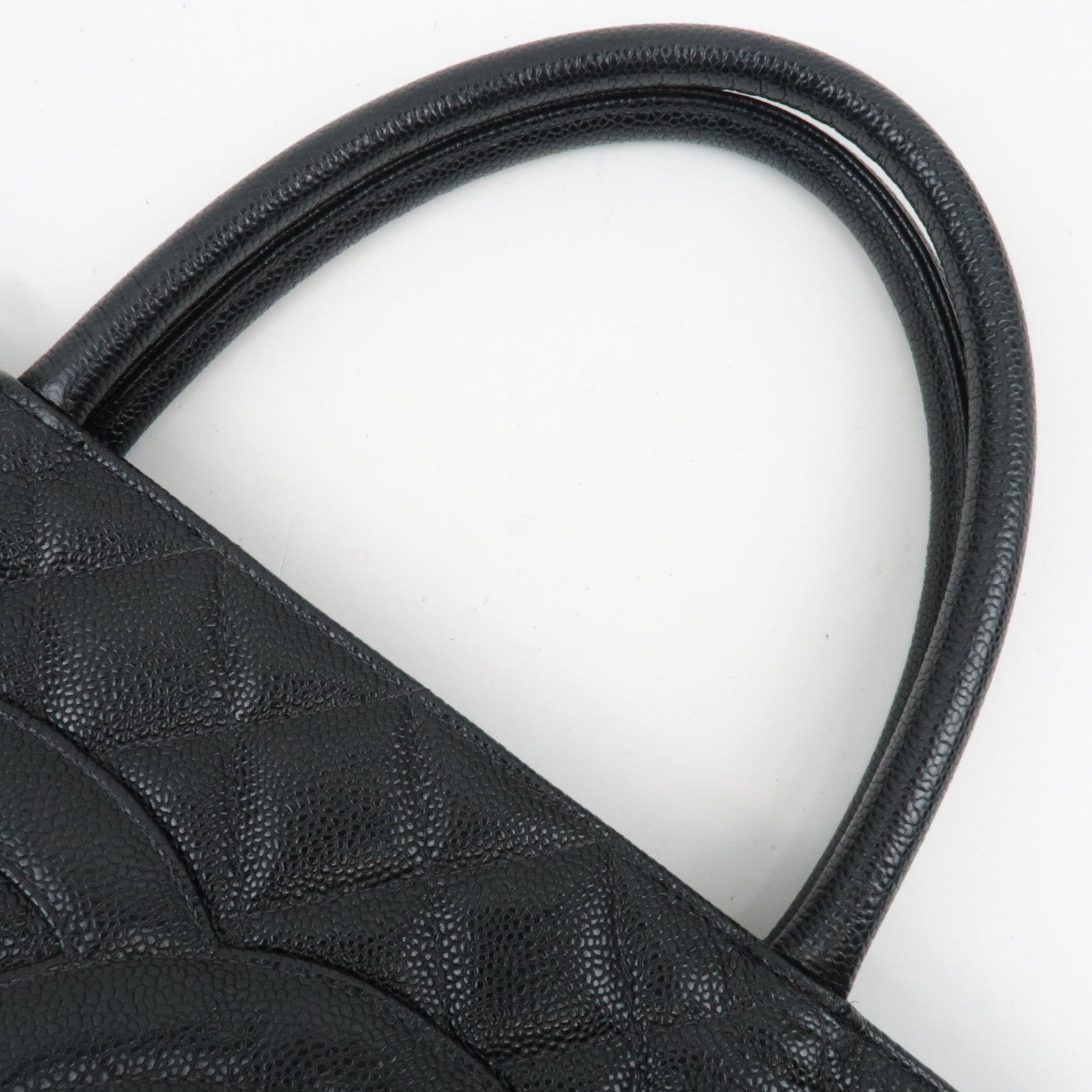 CHANEL Medallion Tote Bag Caviar Skin Black Silver HDW A01804 10031008