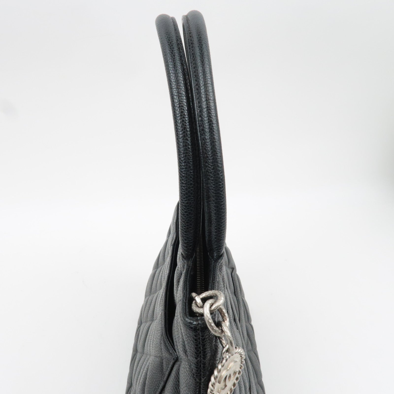 CHANEL Medallion Tote Bag Caviar Skin Black Silver HDW A01804 10031008