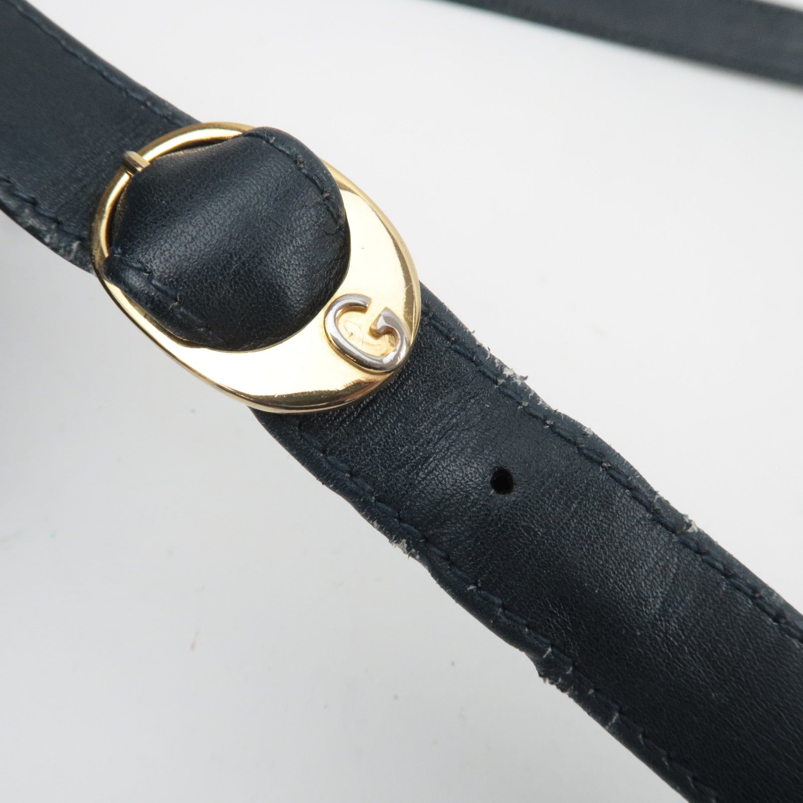 GUCCI Old Gucci GG Plus Leather Shoulder Bag Navy Beige