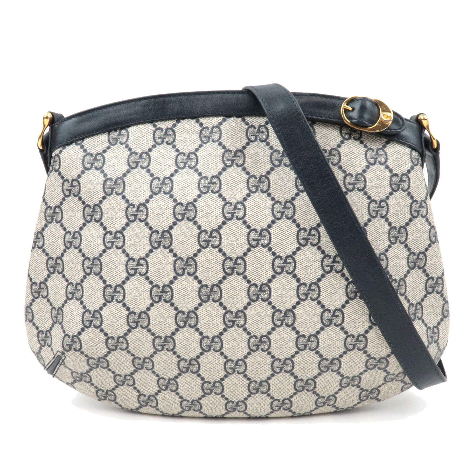 GUCCI Old Gucci GG Plus Leather Shoulder Bag Navy Beige83728