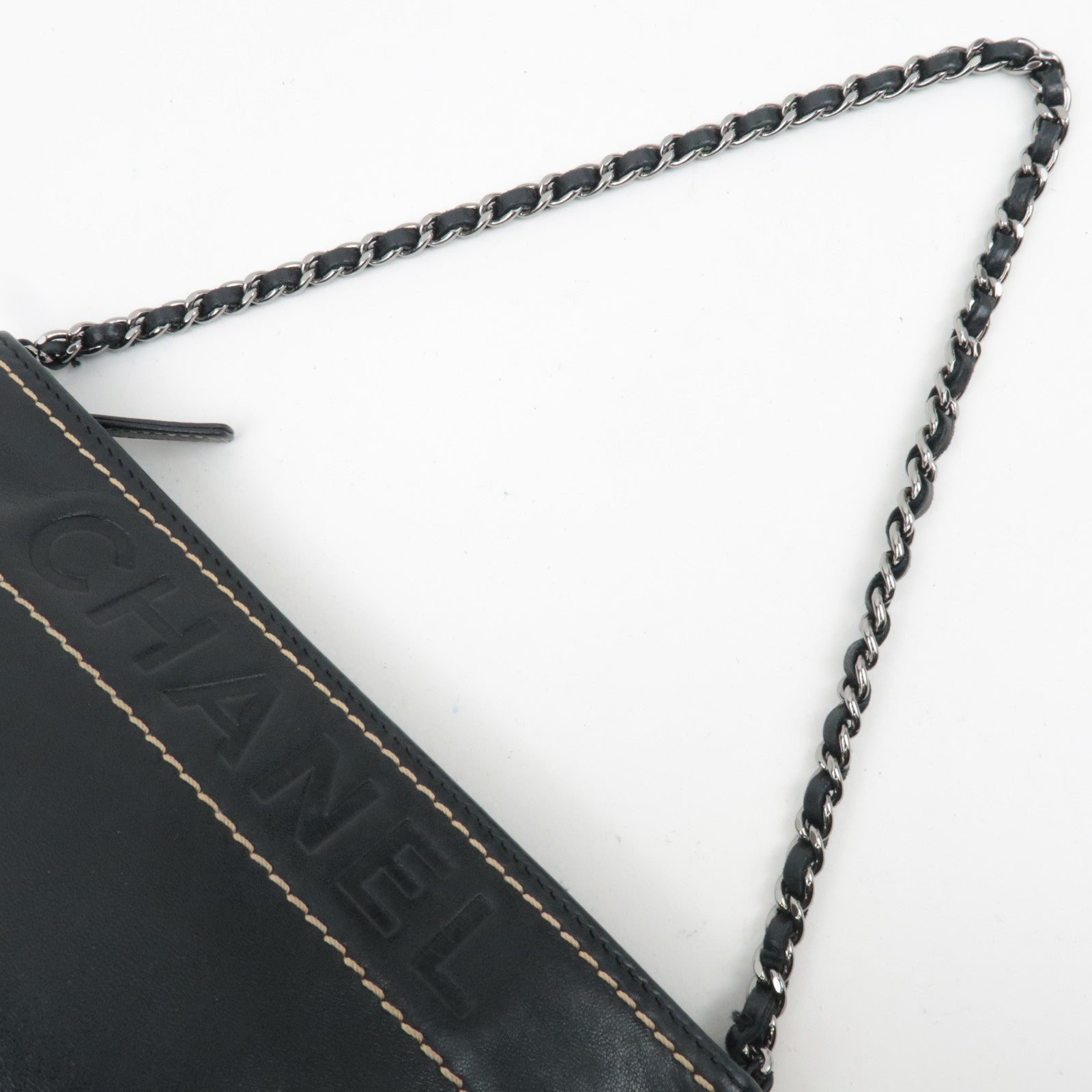 CHANEL Logo Chain Shoulder Bag Lambskin Black Silver HDW 9286794
