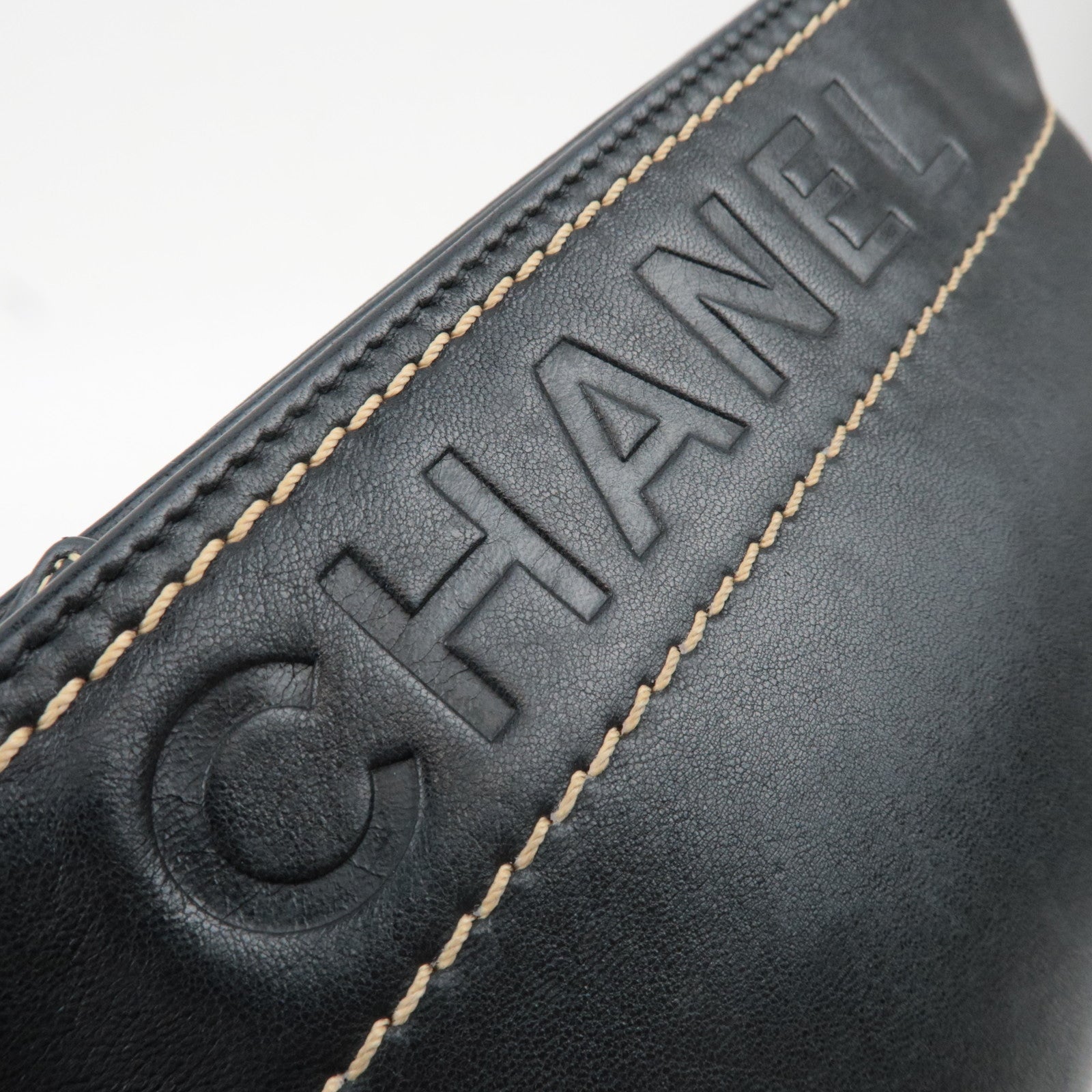 CHANEL Logo Chain Shoulder Bag Lambskin Black Silver HDW 9286794