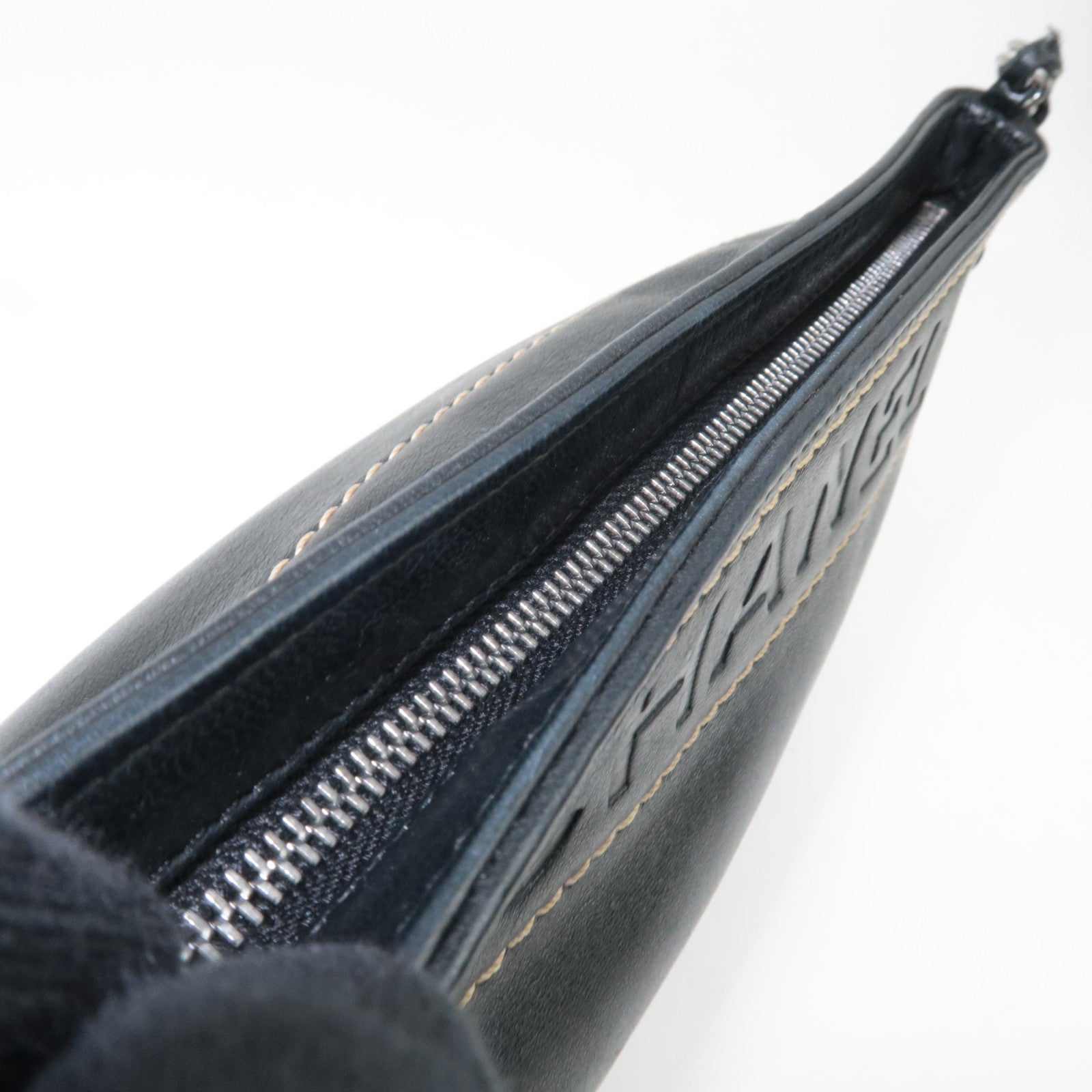 CHANEL Logo Chain Shoulder Bag Lambskin Black Silver HDW 9286794