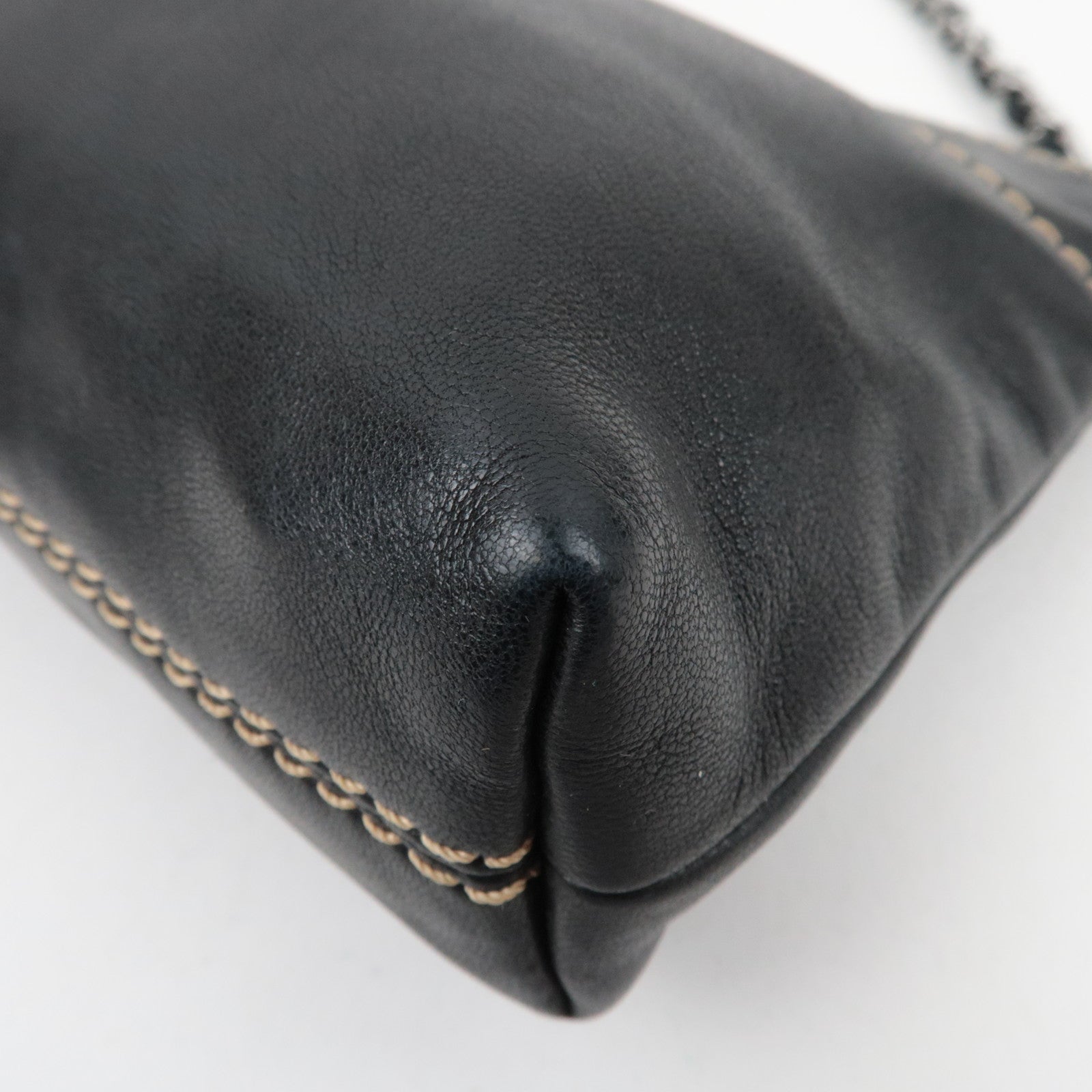 CHANEL Logo Chain Shoulder Bag Lambskin Black Silver HDW 9286794