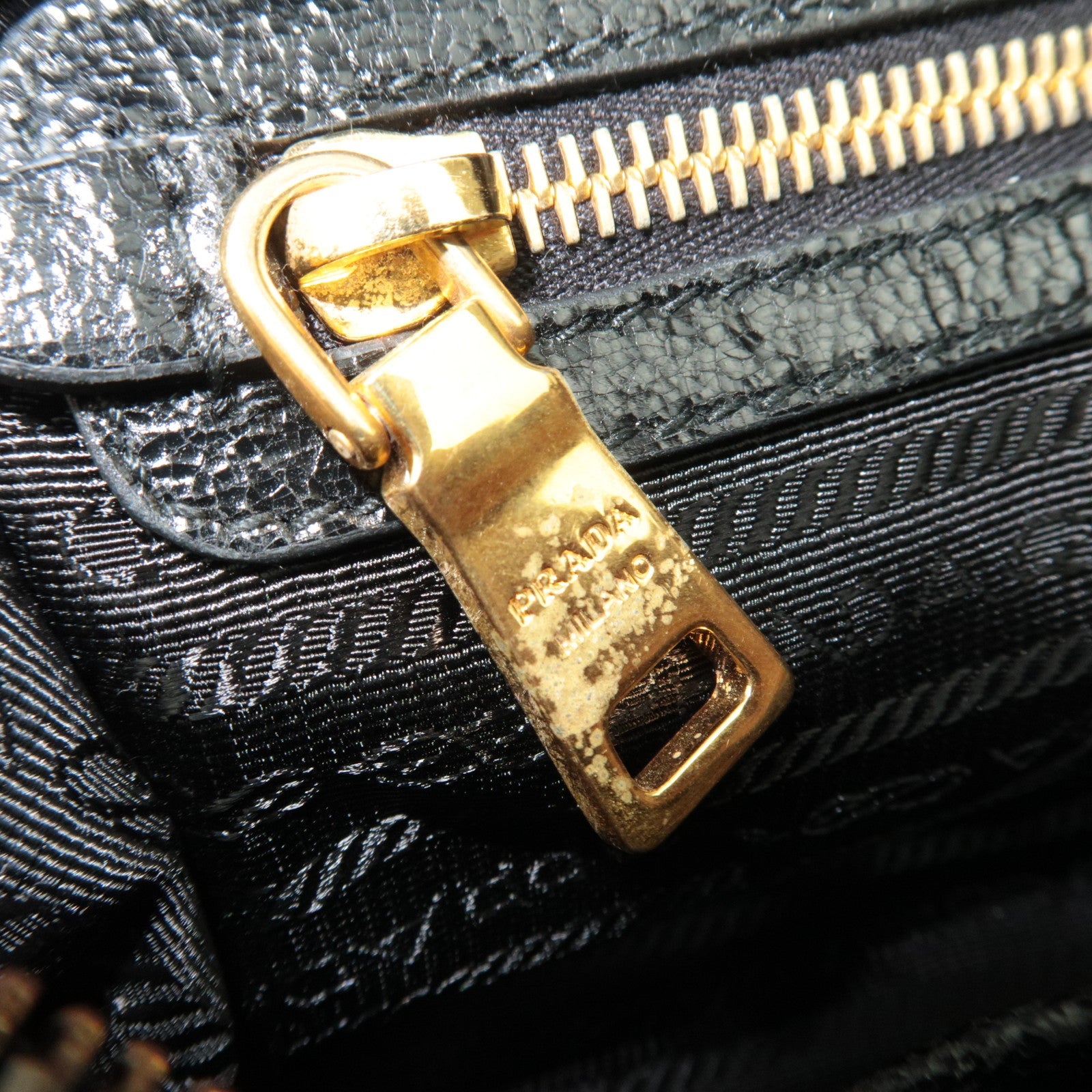 PRADA Studded 2Way Craquele Leather Handbag Pink Black *Dust Bag, Strap