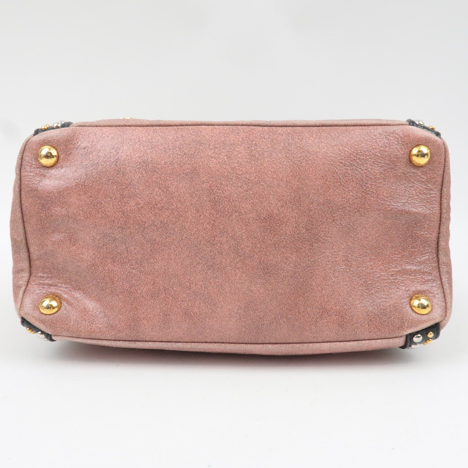 PRADA Studded 2Way Craquele Leather Handbag Pink Black *Dust Bag, Strap