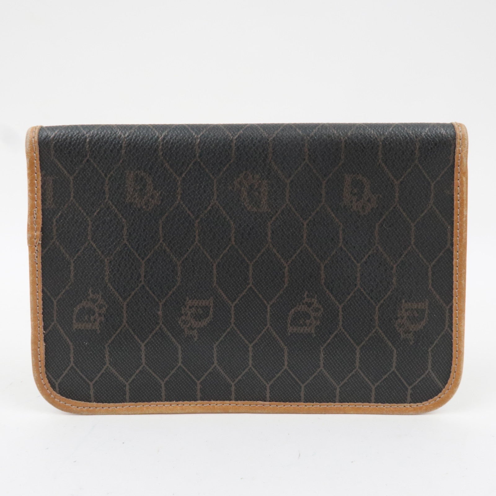 Christian Dior Honeycomb PVC Leather Pouch Black Brown