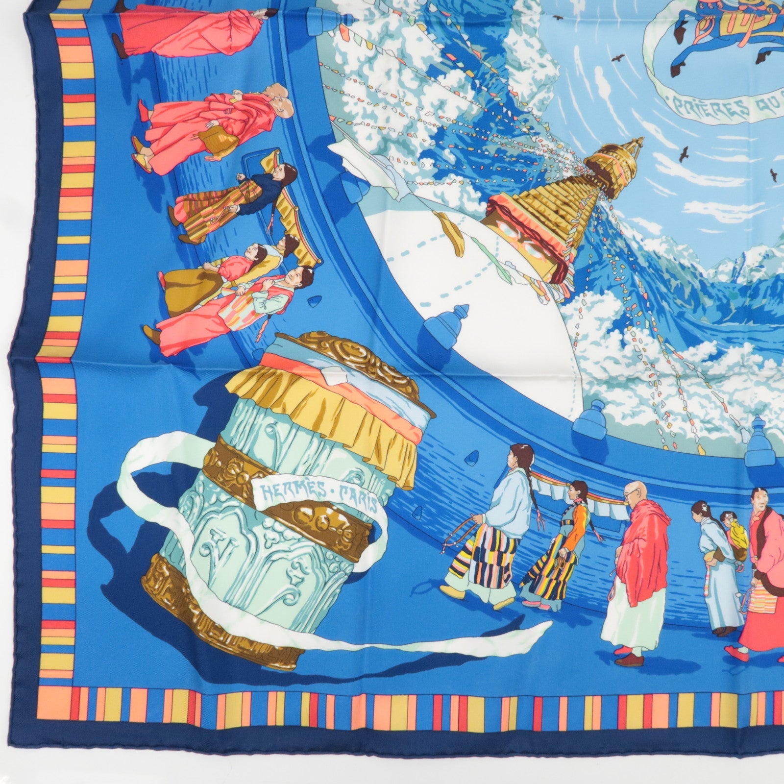 HERMES Carre 90 Scarf PRIERES AU VENT 100% Silk Blue