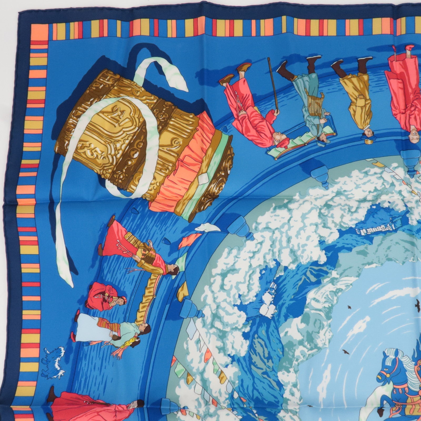 HERMES Carre 90 Scarf PRIERES AU VENT 100% Silk Blue