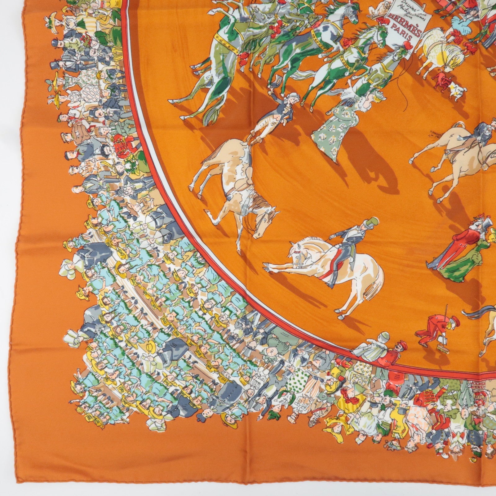 HERMES Carre 90 Scarf CIRQUE MOLIER 100% Silk Brown