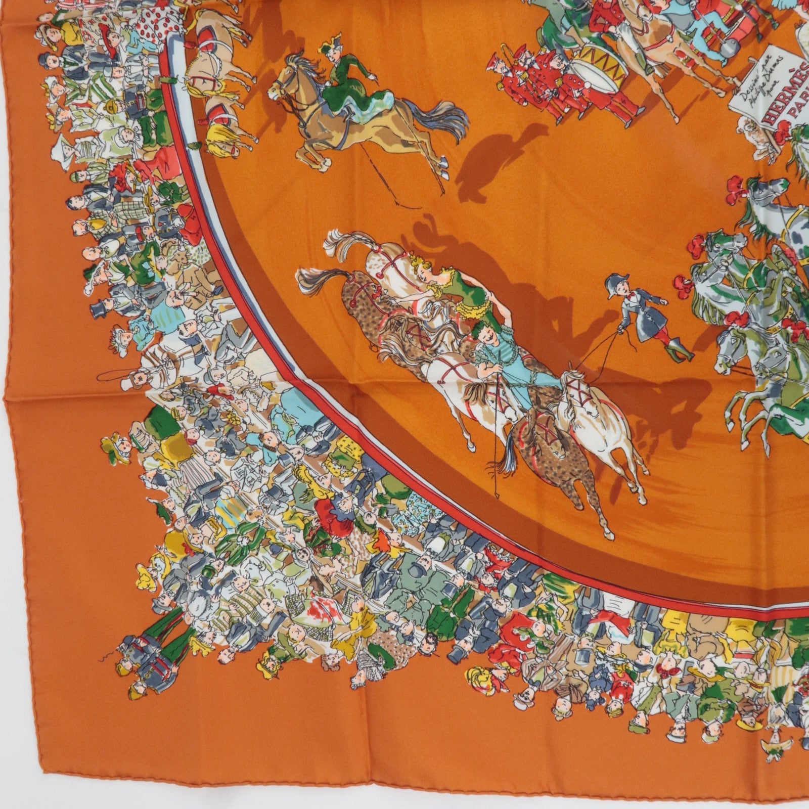 HERMES Carre 90 Scarf CIRQUE MOLIER 100% Silk Brown