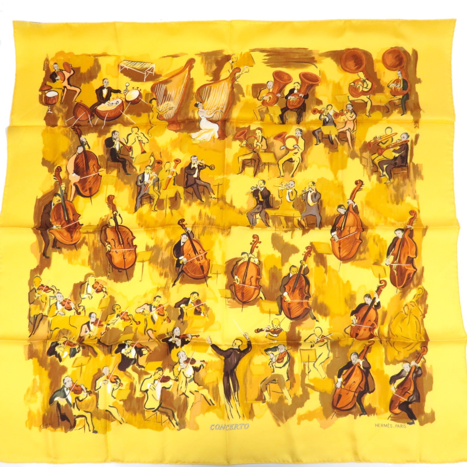 HERMES Carre 90 Scarf CONCERTO 100% Silk Yellow83794
