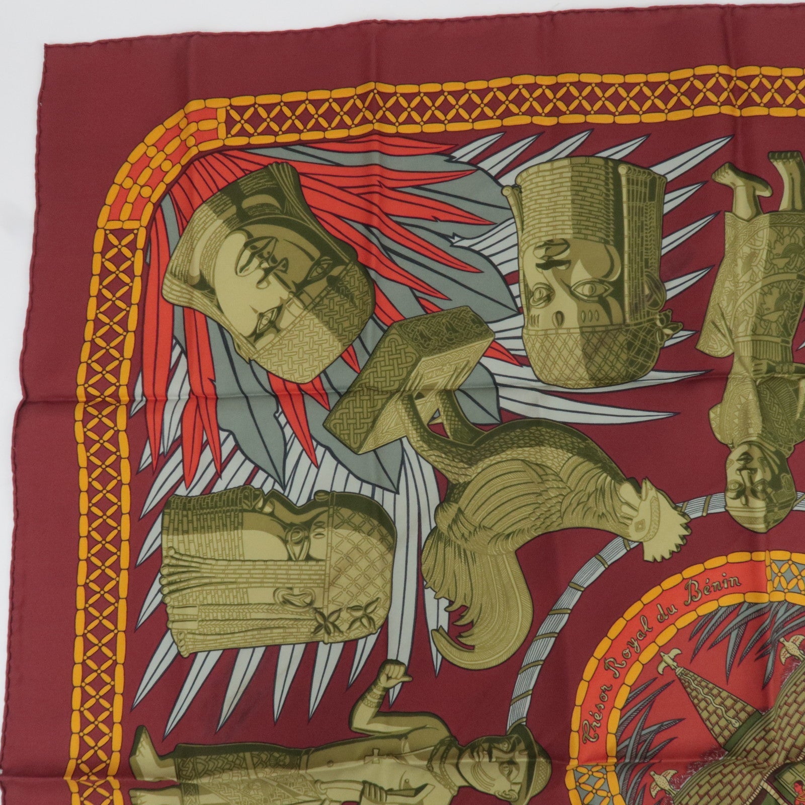 HERMES Carre 90 Scarf Tresor Royal du Benin 100% Silk Bordeaux