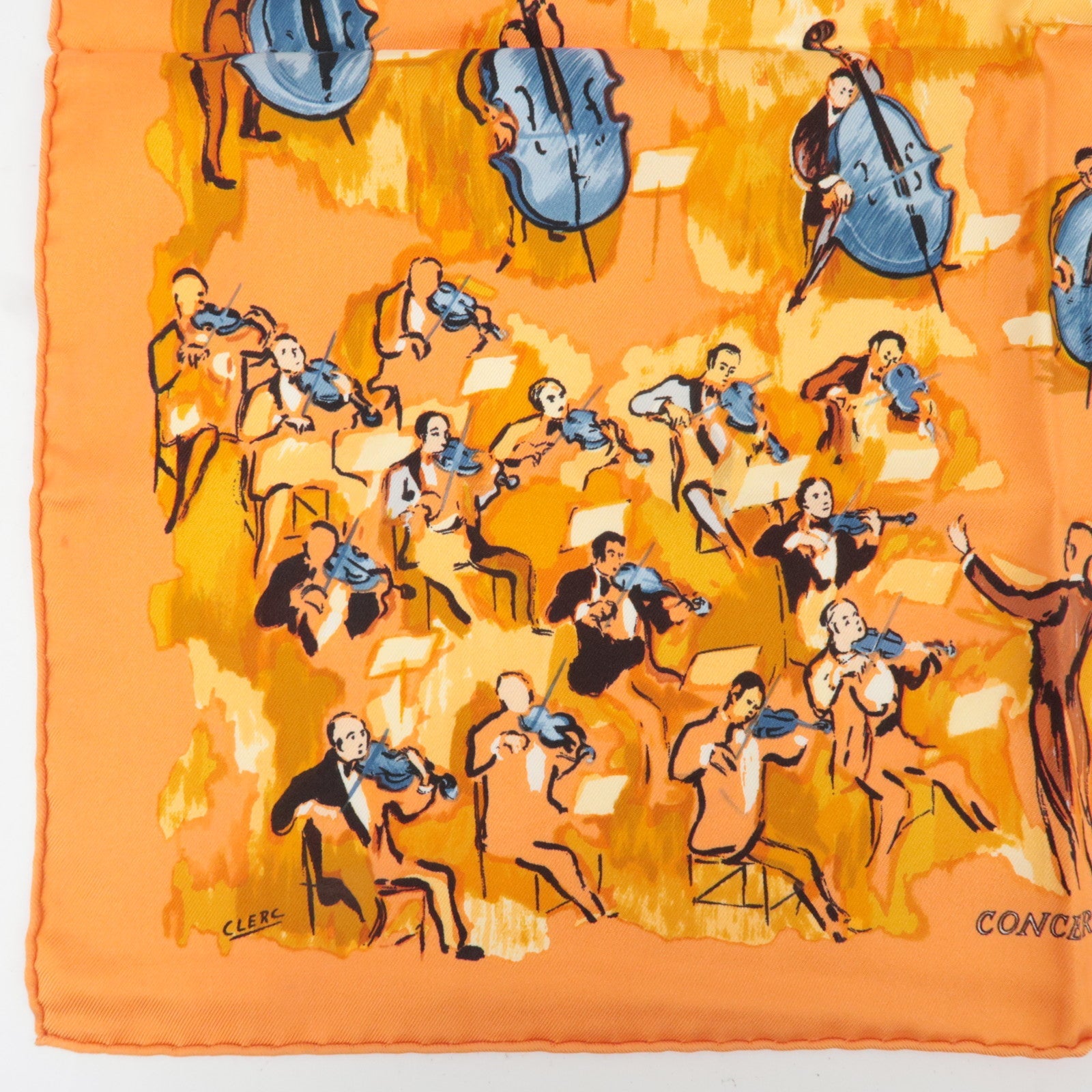 HERMES Petit Carre Carre 40 Scarf CONCERTO 100% Silk Orange